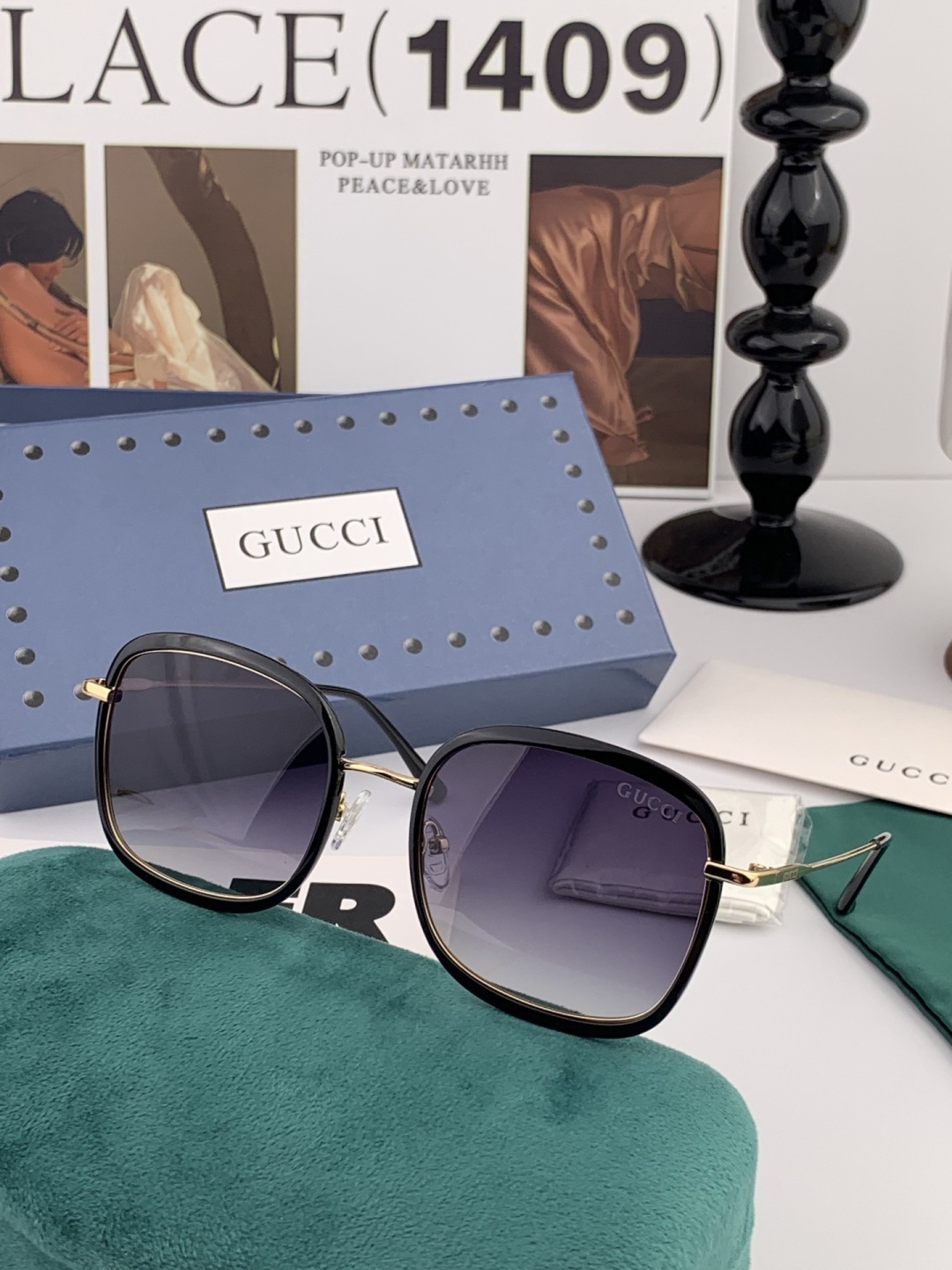 GUCCI 2025开春新款 最新款方框太阳镜 各路网红纷纷带起气场满分‼️ 俏皮甜美.上脸效果更佳.金