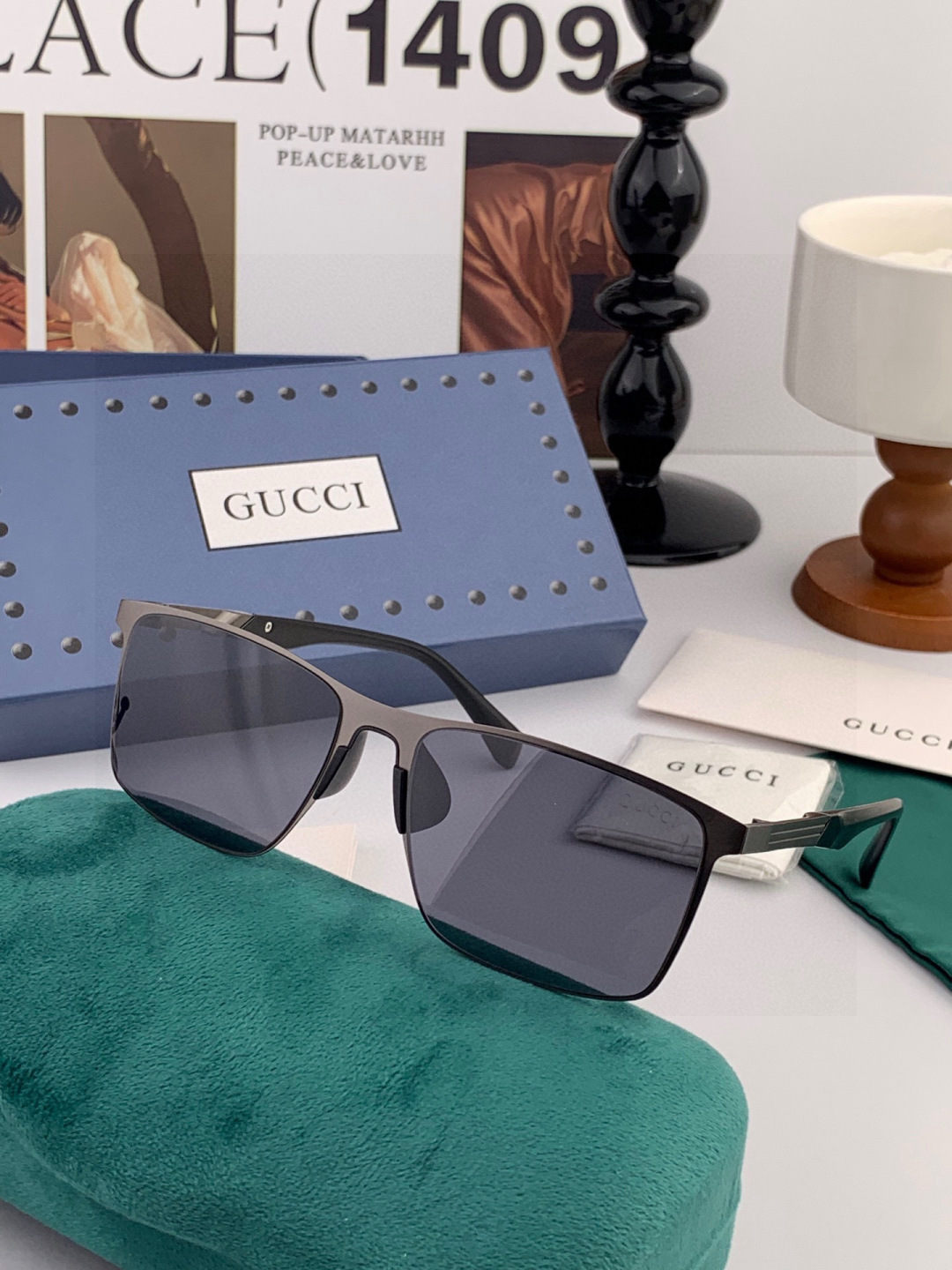 GUCCI 男款炫彩飞行员偏光太阳镜 ❤️材质：高清尼龙加厚卡槽高清偏光镜片 🌹无边框镜架💕颜👍型号：G