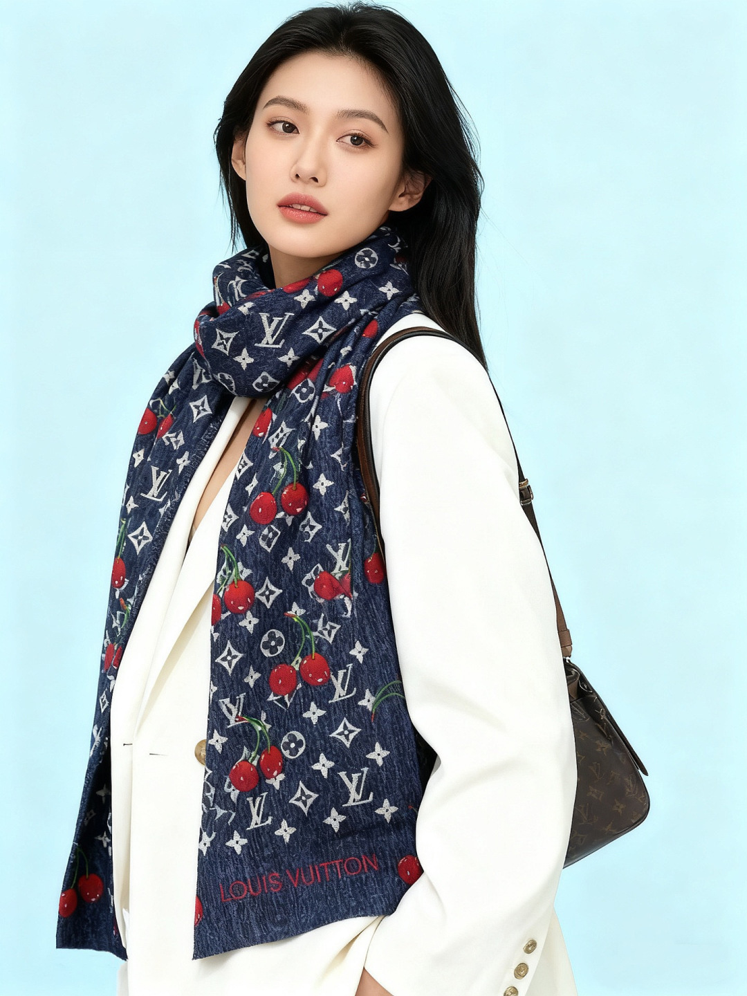 LV X TM MONOGRAMCERISE 140丝绒方巾【140双面丝绒同色】LV × TM Mon