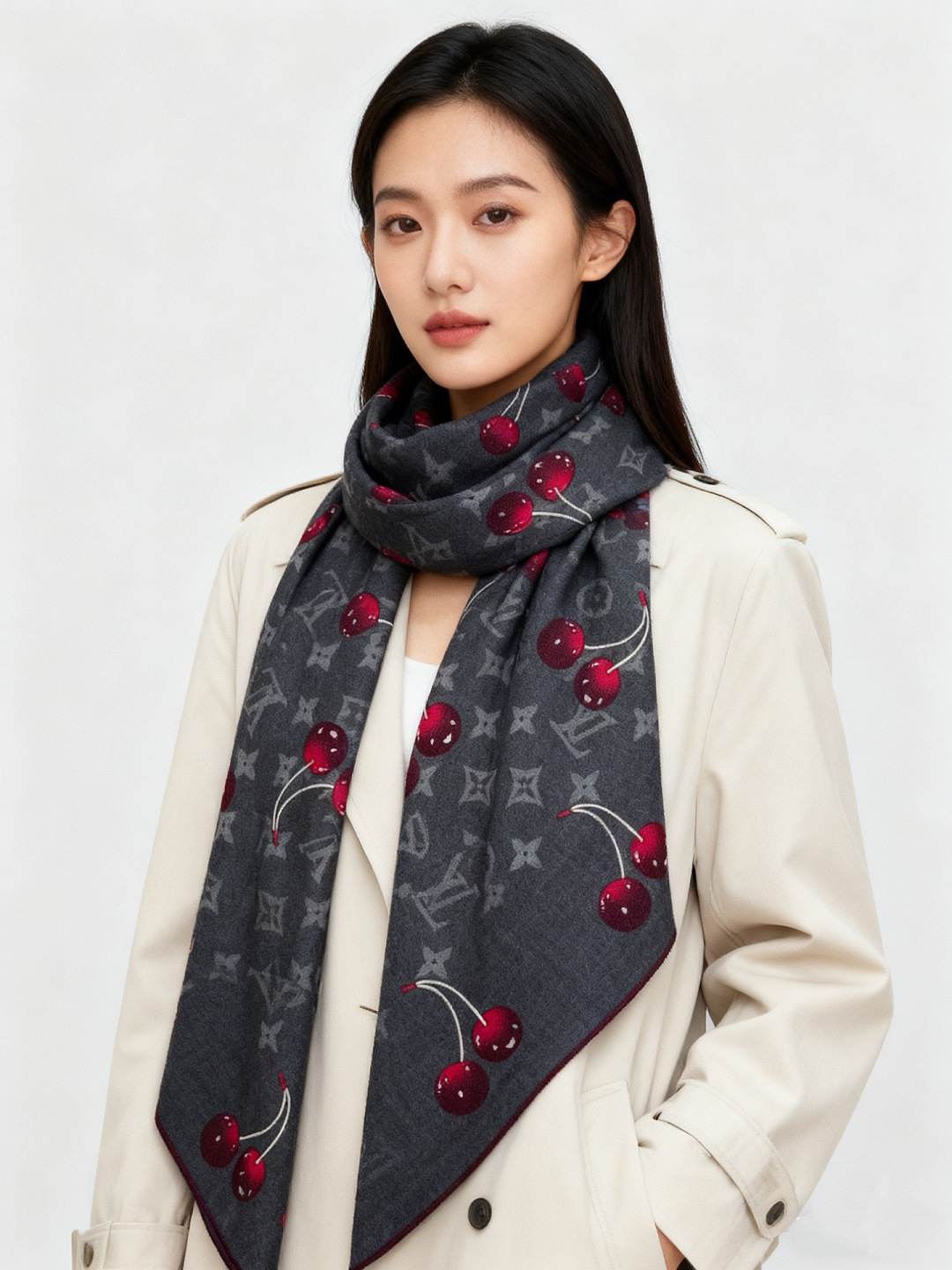 LV X TM MONOGRAMCERISE 140丝绒方巾【140双面丝绒同色】LV × TM Mon