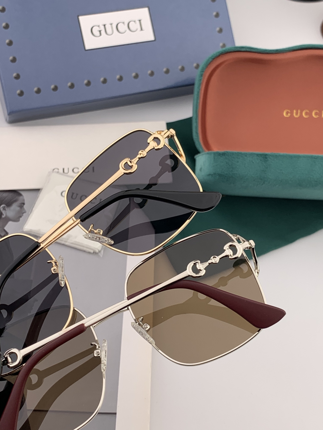 GUCCI 开春新款 最新款方框太阳镜 各路网红纷纷带起气场满分‼️ 俏皮甜美.上脸效果更佳.金属质感超