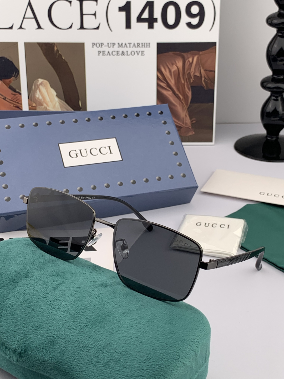 GUCCI 男款炫彩飞行员偏光太阳镜 ❤️材质：高清尼龙加厚卡槽高清偏光镜片 🌹无边框镜架💕颜👍型号：G