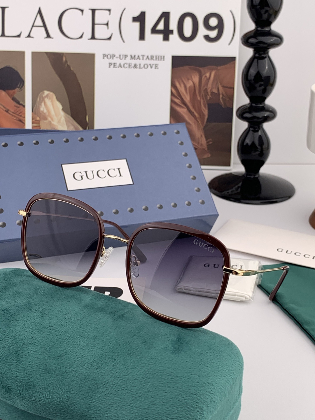 GUCCI 2025开春新款 最新款方框太阳镜 各路网红纷纷带起气场满分‼️ 俏皮甜美.上脸效果更佳.金