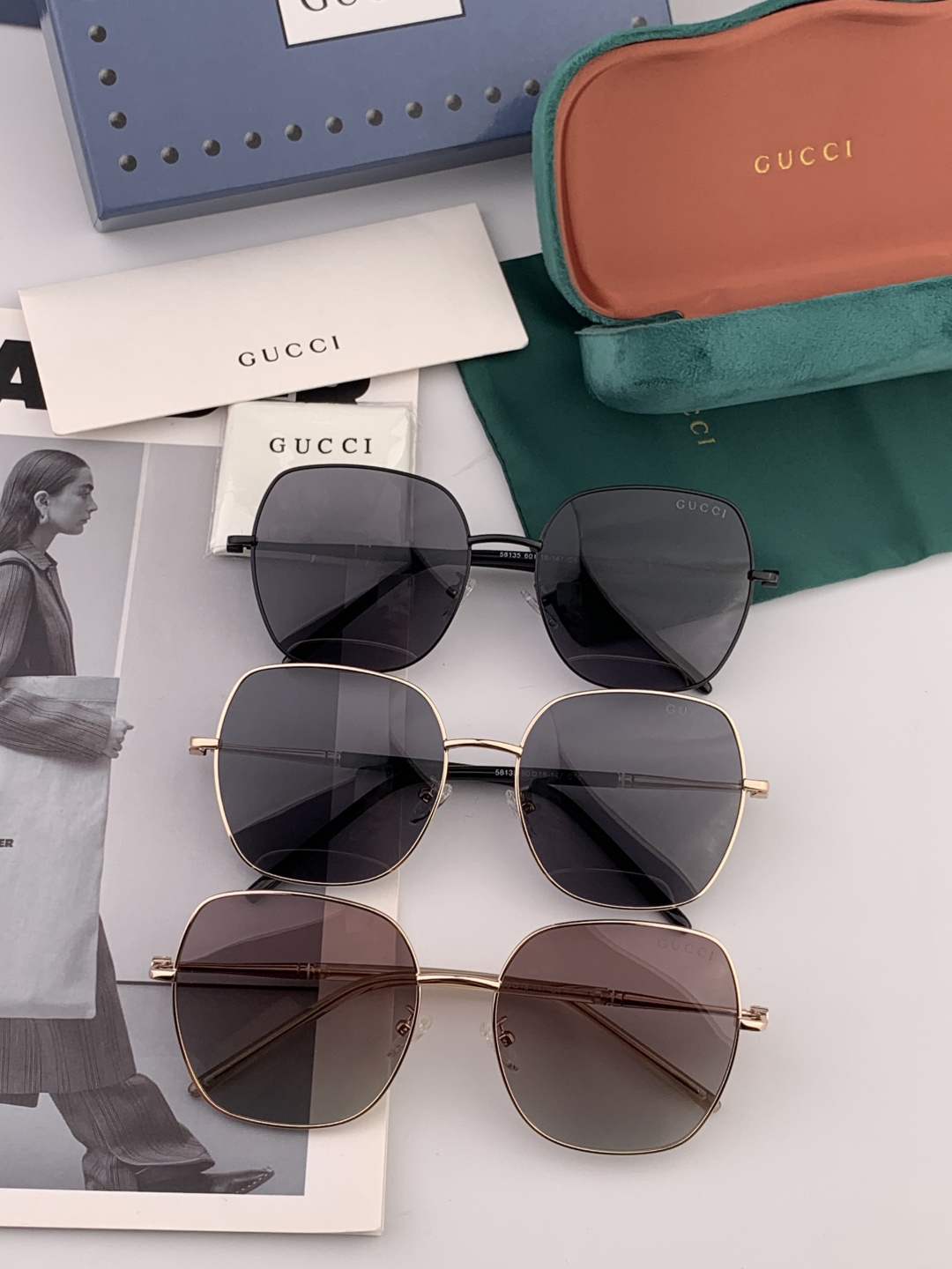 🔺 【GUCCI】2025开春新款 潮流爆款 时尚方框偏光太阳镜 高品质 佩戴舒适 网红潮款墨镜 女士高