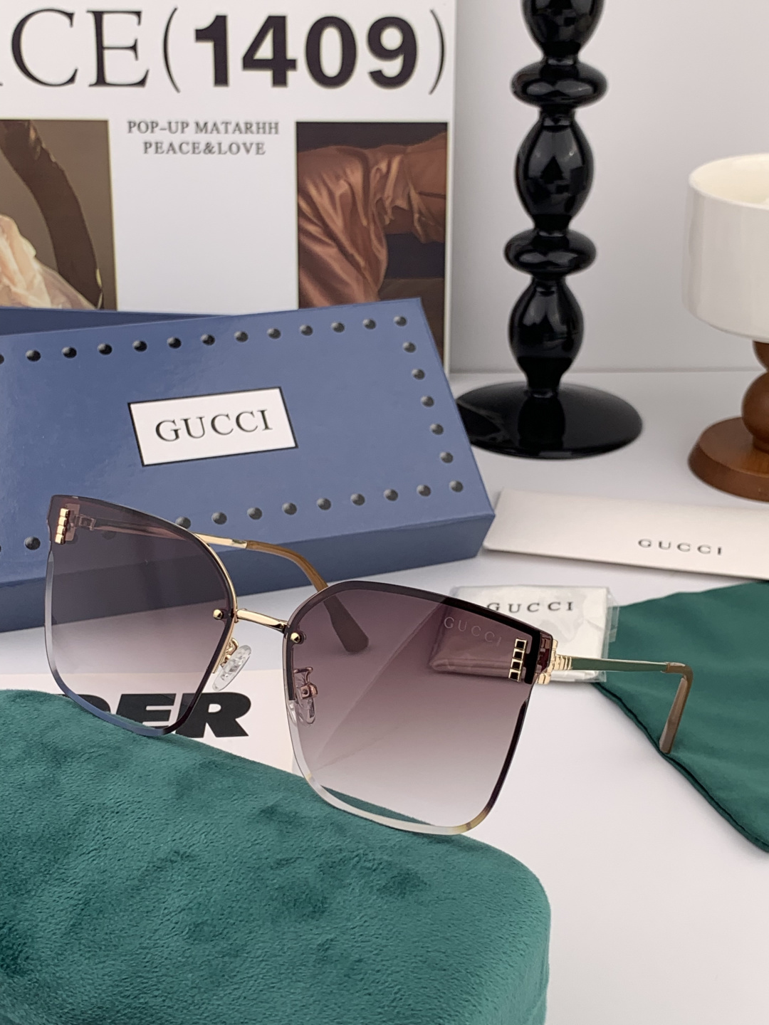 GUCCI 2025开春新款 最新款无框太阳镜 各路网红纷纷带起气场满分‼️ 俏皮甜美.上脸效果更佳.金