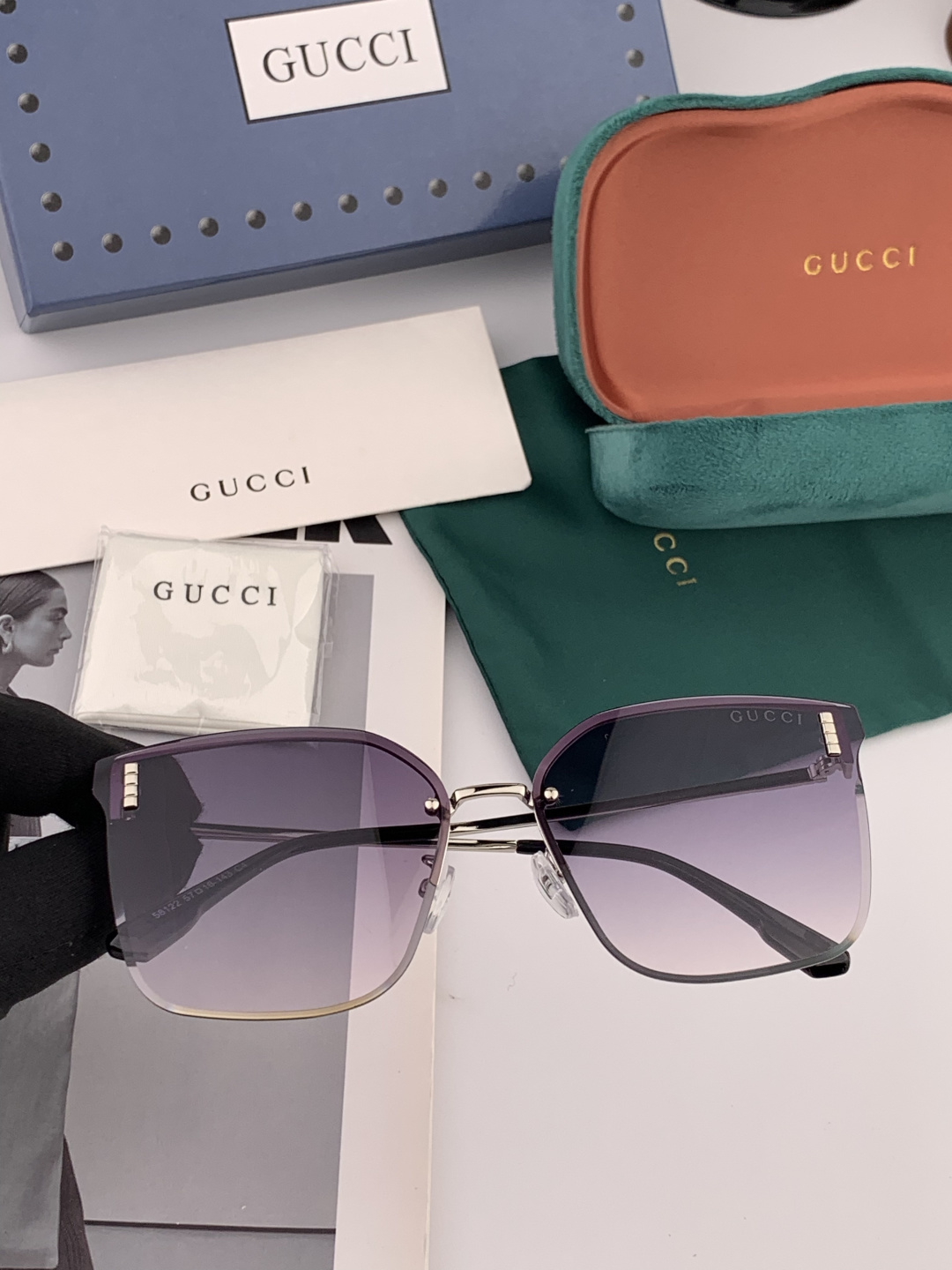 GUCCI 2025开春新款 最新款无框太阳镜 各路网红纷纷带起气场满分‼️ 俏皮甜美.上脸效果更佳.金