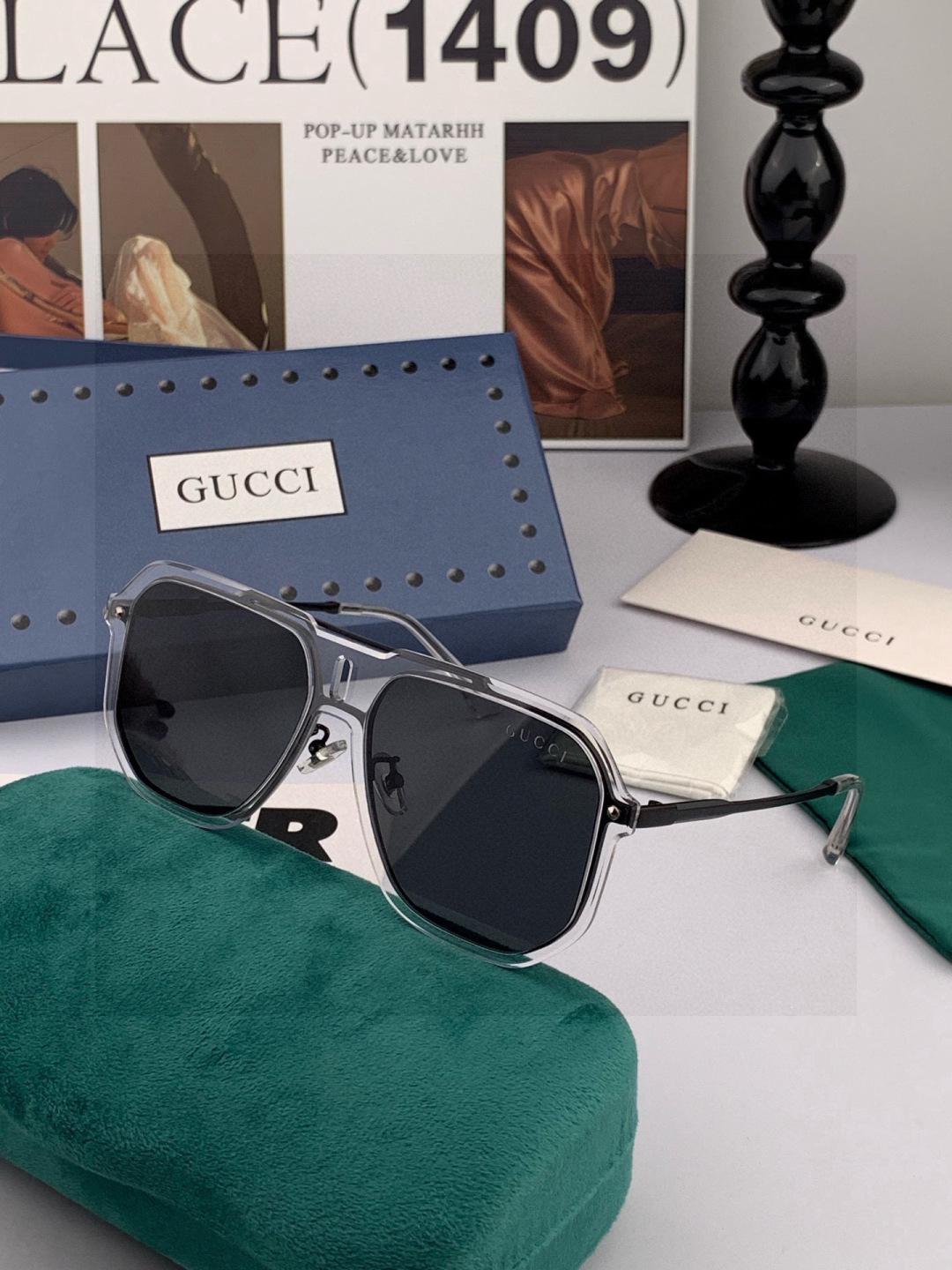 GUCC* 2025 新款男女情侣款太阳iP电镀永不褪色 卖点：超轻超有弹性整幅眼镜片：高清尼龙偏光镜片