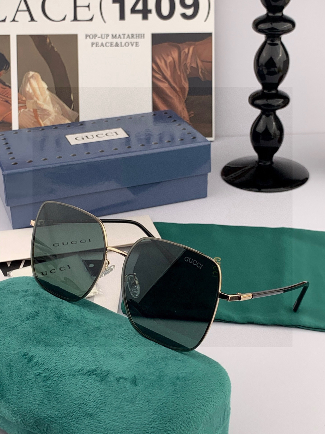GUCCI 男款炫彩飞行员偏光太阳镜 ❤️材质：高清尼龙加厚卡槽高清偏光镜片 🌹无边框镜架💕颜👍型号：G