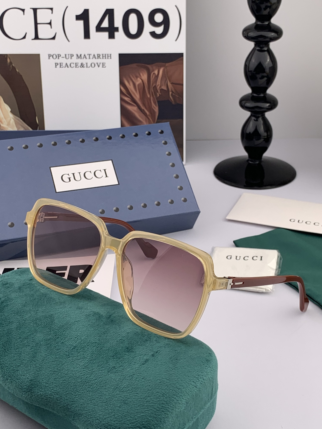 GUCCI 2025开春新款 最新款方框太阳镜 各路网红纷纷带起气场满分‼️ 俏皮甜美.上脸效果更佳.金