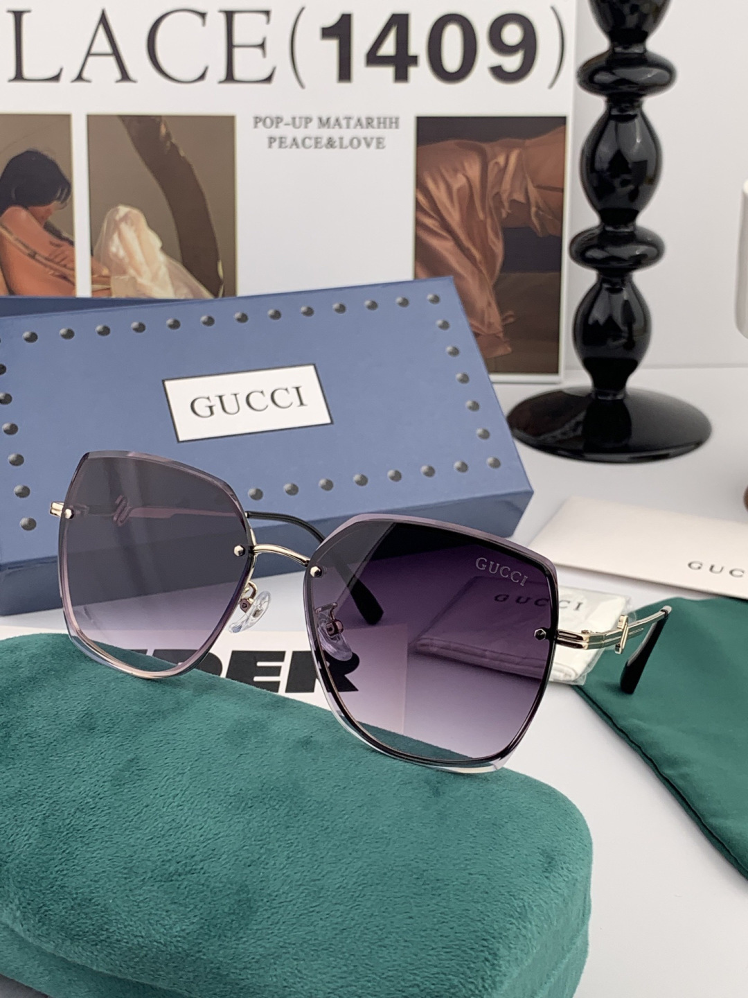 GUCCI 2025开春新款 最新款无框太阳镜 各路网红纷纷带起气场满分‼️ 俏皮甜美.上脸效果更佳.金