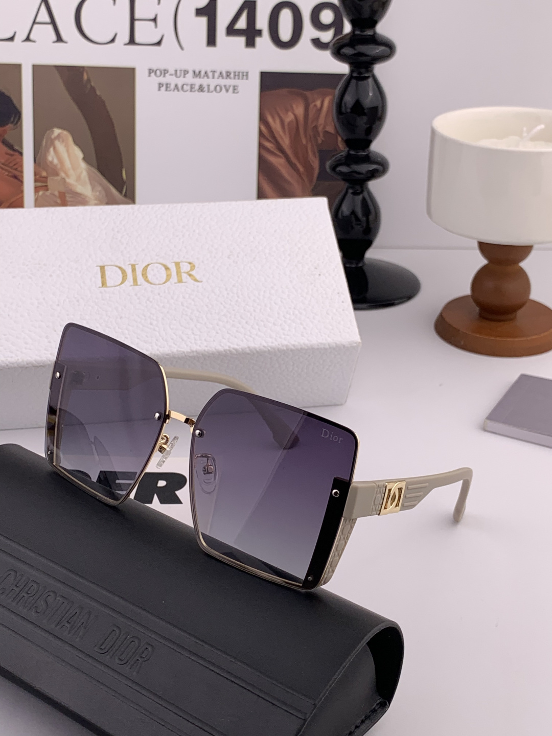 DIOR 新款女士方框太阳眼镜 开车墨镜 新款金属无框太阳镜 时尚大方 舒适轻盈 精致奢华 超轻 型号：