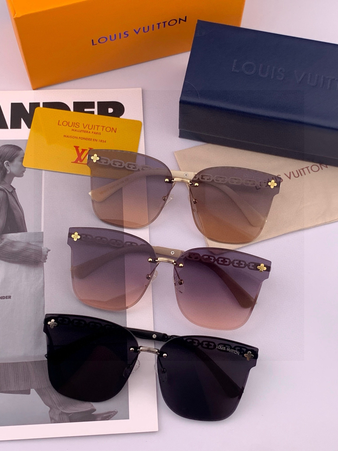 lv大框太阳镜墨镜经典的方框设计，不挑脸型，无论搭配大衣还是连衣裙都非常显气质尼龙镜片预防紫外线 型号：