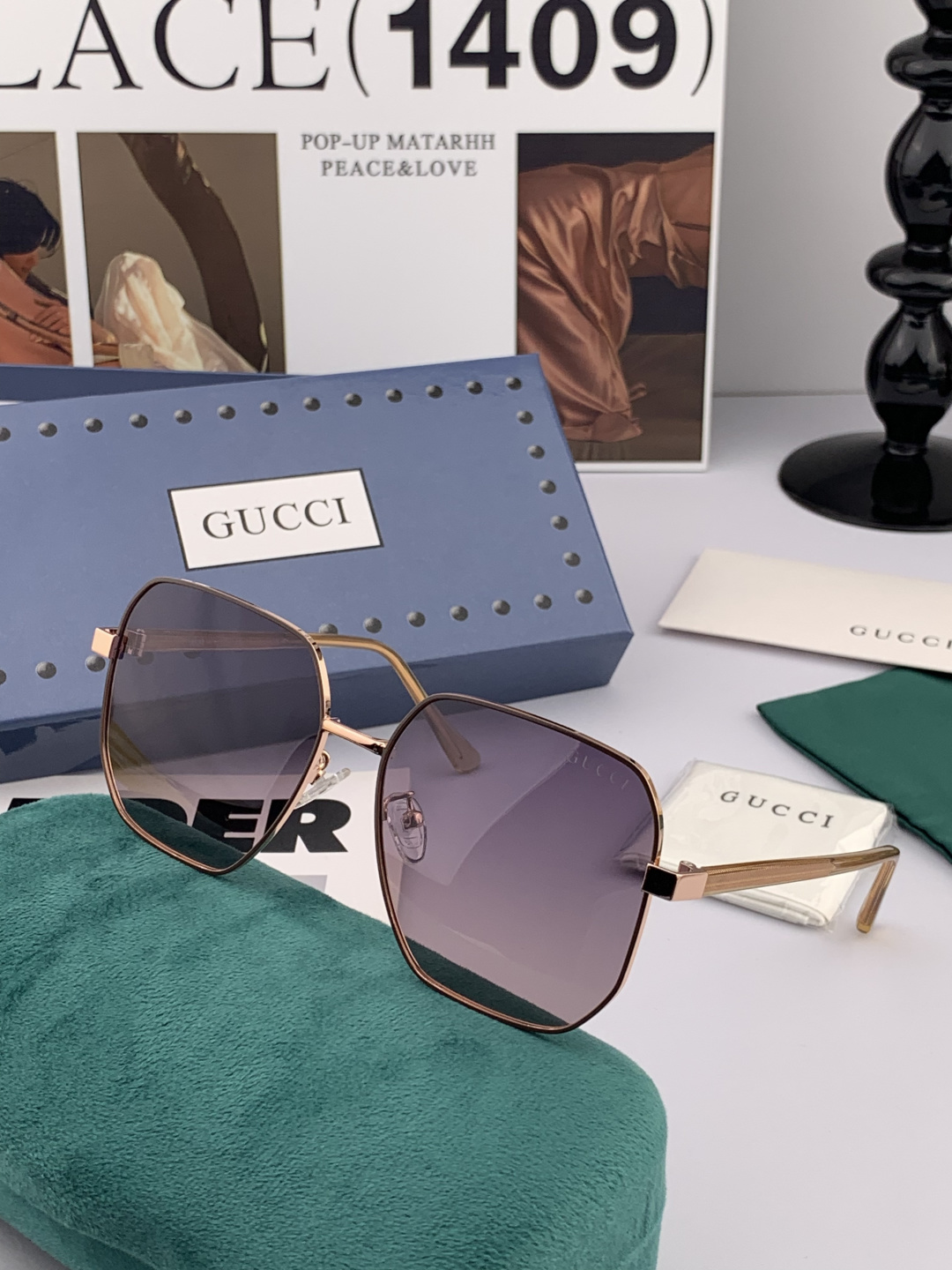 【偏光系列】Gucci 经典的方框设计，不挑脸型，无论搭配大衣还是连衣裙都非常显气质尼龙偏光镜片预防紫外