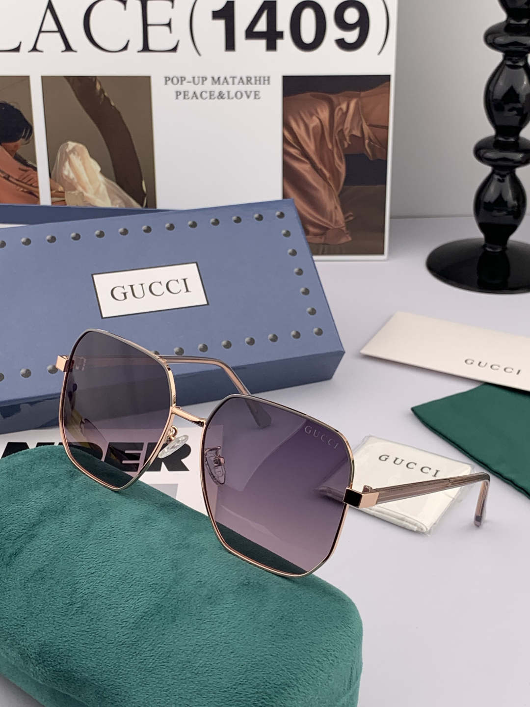 【偏光系列】Gucci 经典的方框设计，不挑脸型，无论搭配大衣还是连衣裙都非常显气质尼龙偏光镜片预防紫外