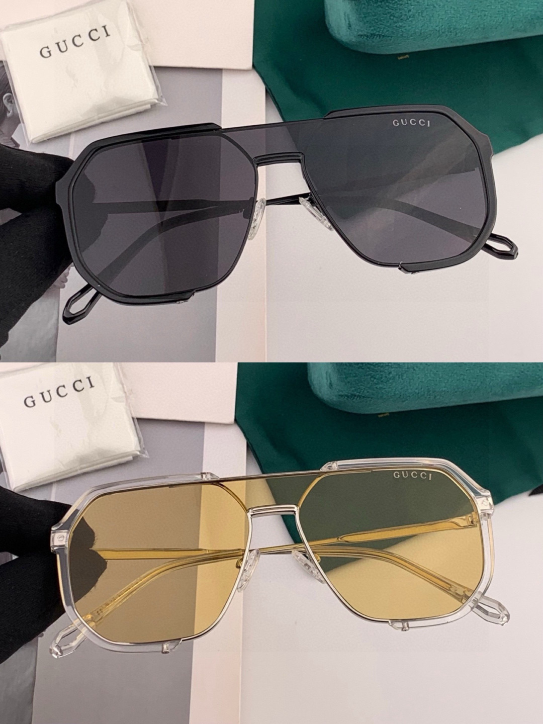 Gucci古奇 新款连体驶驾镜墨镜出行必众备多明星同款 太阳镜 男女太士阳镜飞行 型号：G011