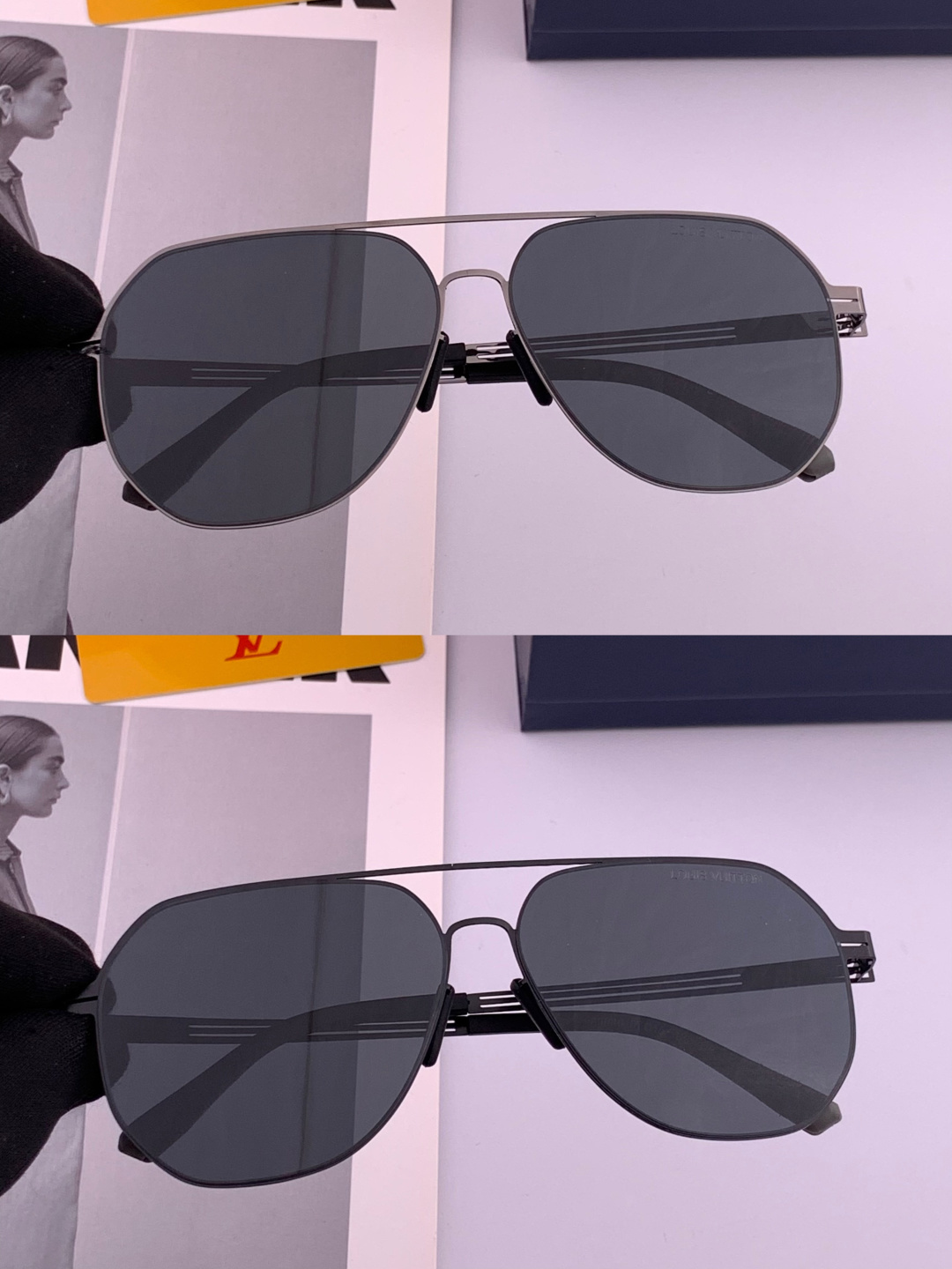 ♦️LV 新款男女情侣款太阳镜多边形墨镜iP电镀永不褪色 超轻超有弹性整幅眼镜无螺丝重要的是压不坏 高清