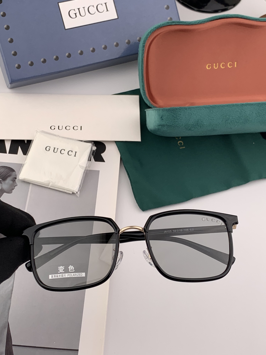 Gucci 。 高品质男女款墨镜 👍 进口宝丽来偏光镜片 。蛤蟆镜 开车钓鱼都可 。百搭显瘦墨镜韩版男士