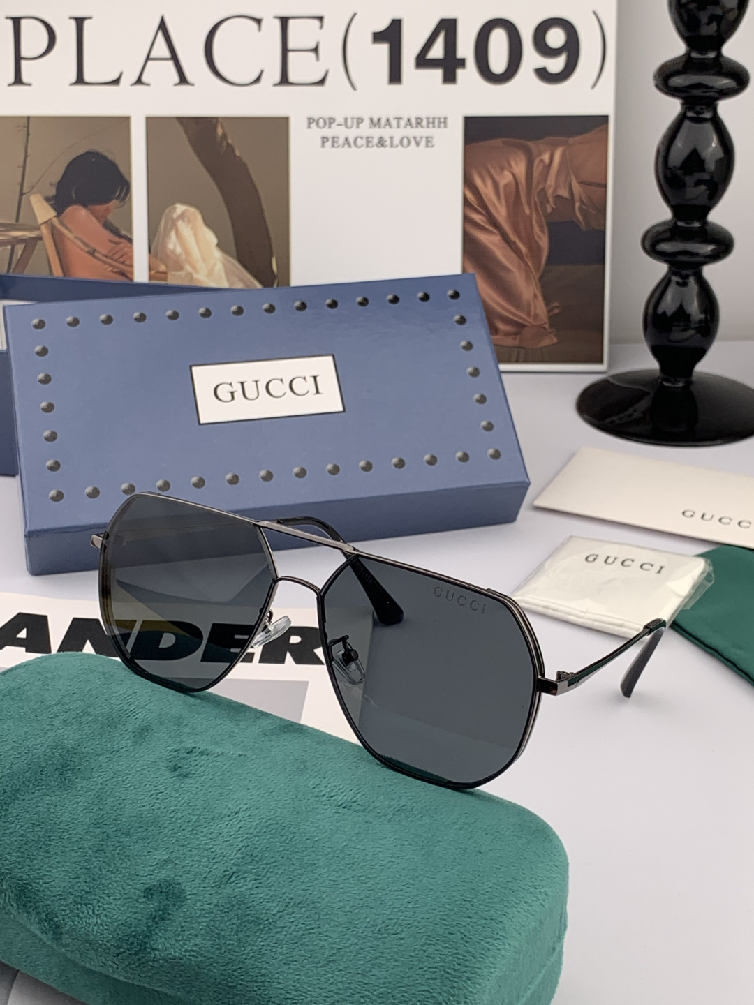 GUCC* 男款炫彩飞行员偏光太阳镜 ❤️材质：高清尼龙加厚卡槽高清偏光镜片 🌹无边框镜架💕颜👍型号：G