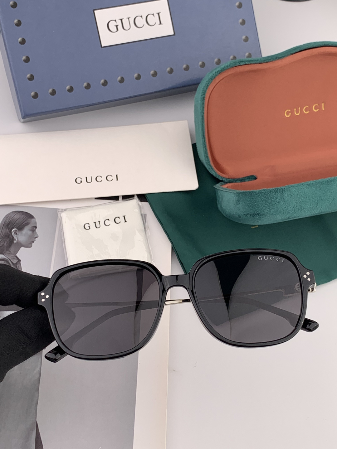 🔺 【GUCCI】开春新款 潮流爆款 时尚方框偏光太阳镜 高品质 佩戴舒适 网红潮款墨镜 女士高清尼龙偏