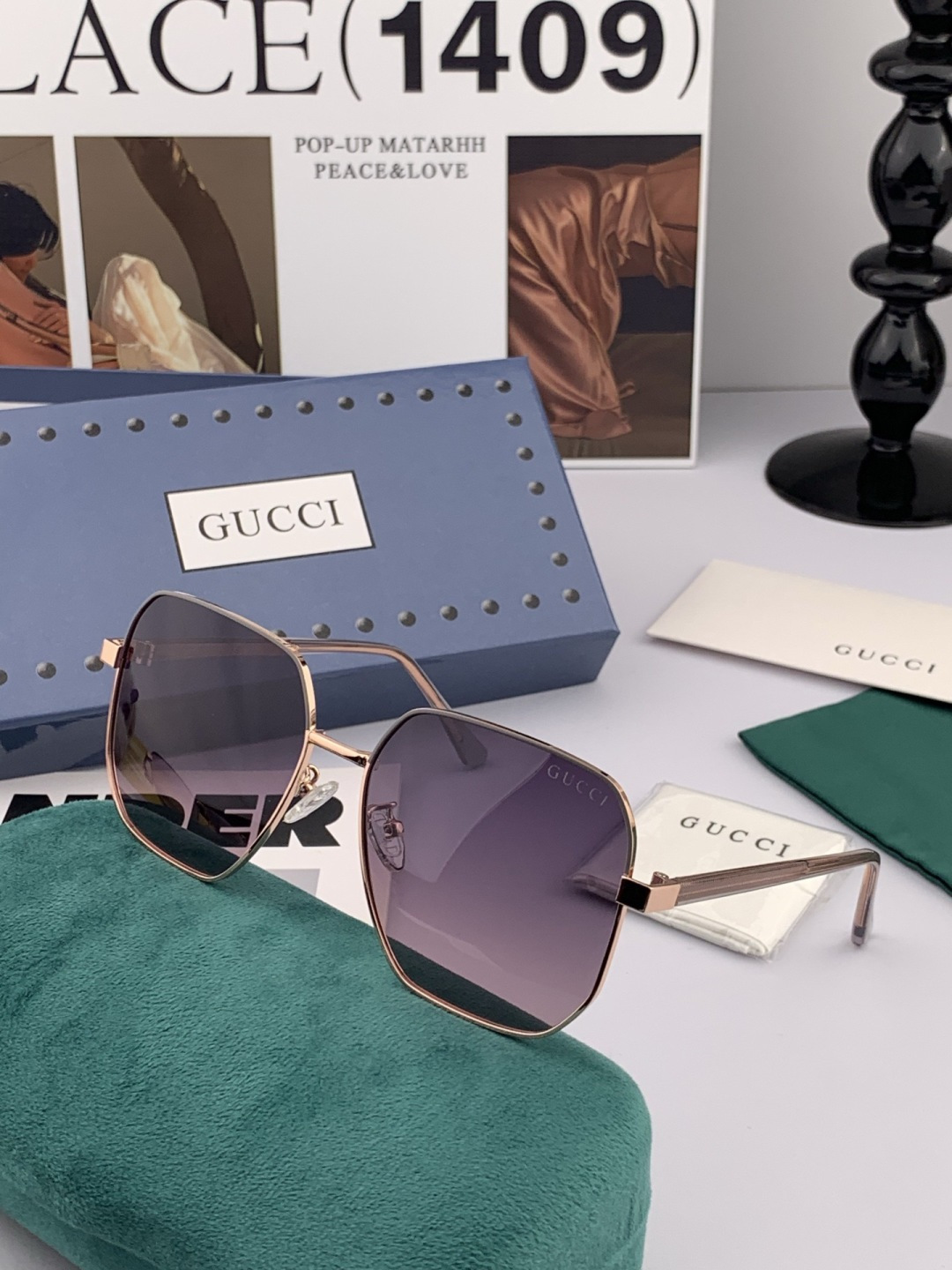 【偏光系列】Gucci 经典的方框设计，不挑脸型，无论搭配大衣还是连衣裙都非常显气质尼龙偏光镜片预防紫外