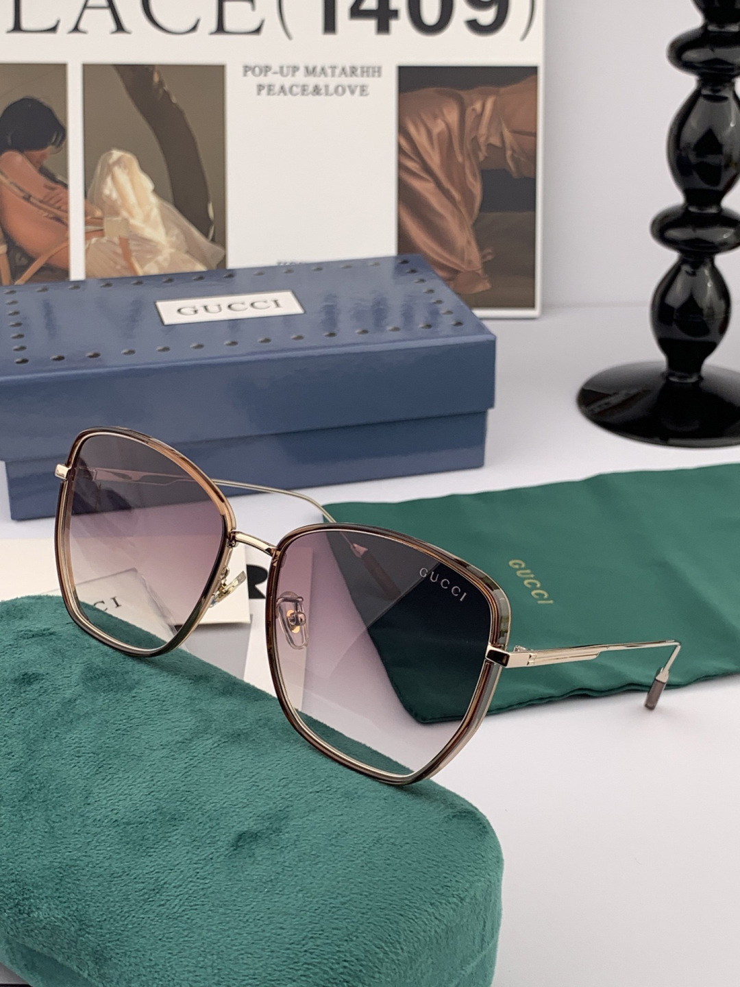 【尼龙偏光系列】GUCCI太阳镜墨圆框设计，不挑脸型，无论搭配大衣还是连衣裙都非常显气质偏光镜片预防紫外