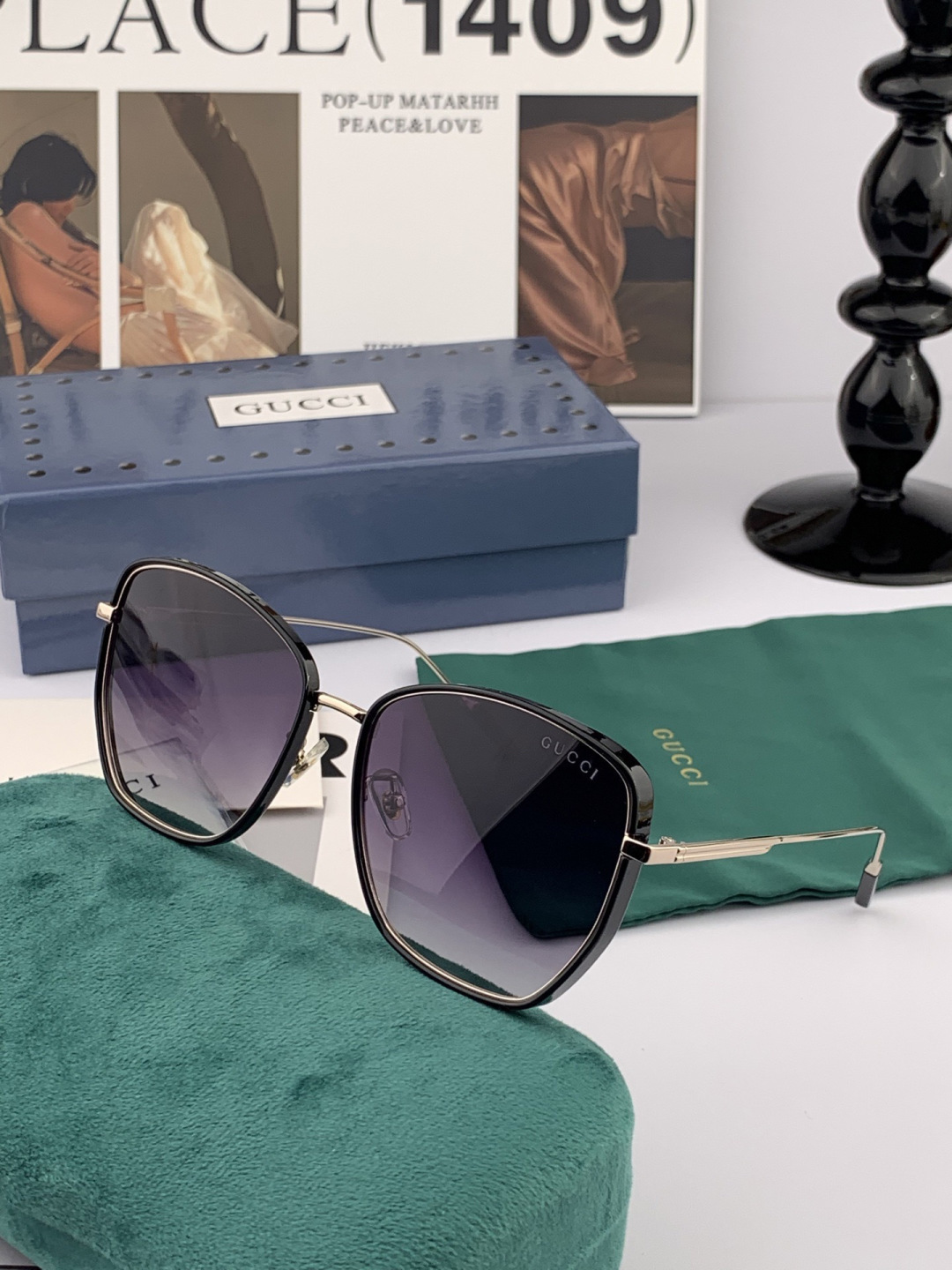 【尼龙偏光系列】GUCCI太阳镜墨圆框设计，不挑脸型，无论搭配大衣还是连衣裙都非常显气质偏光镜片预防紫外