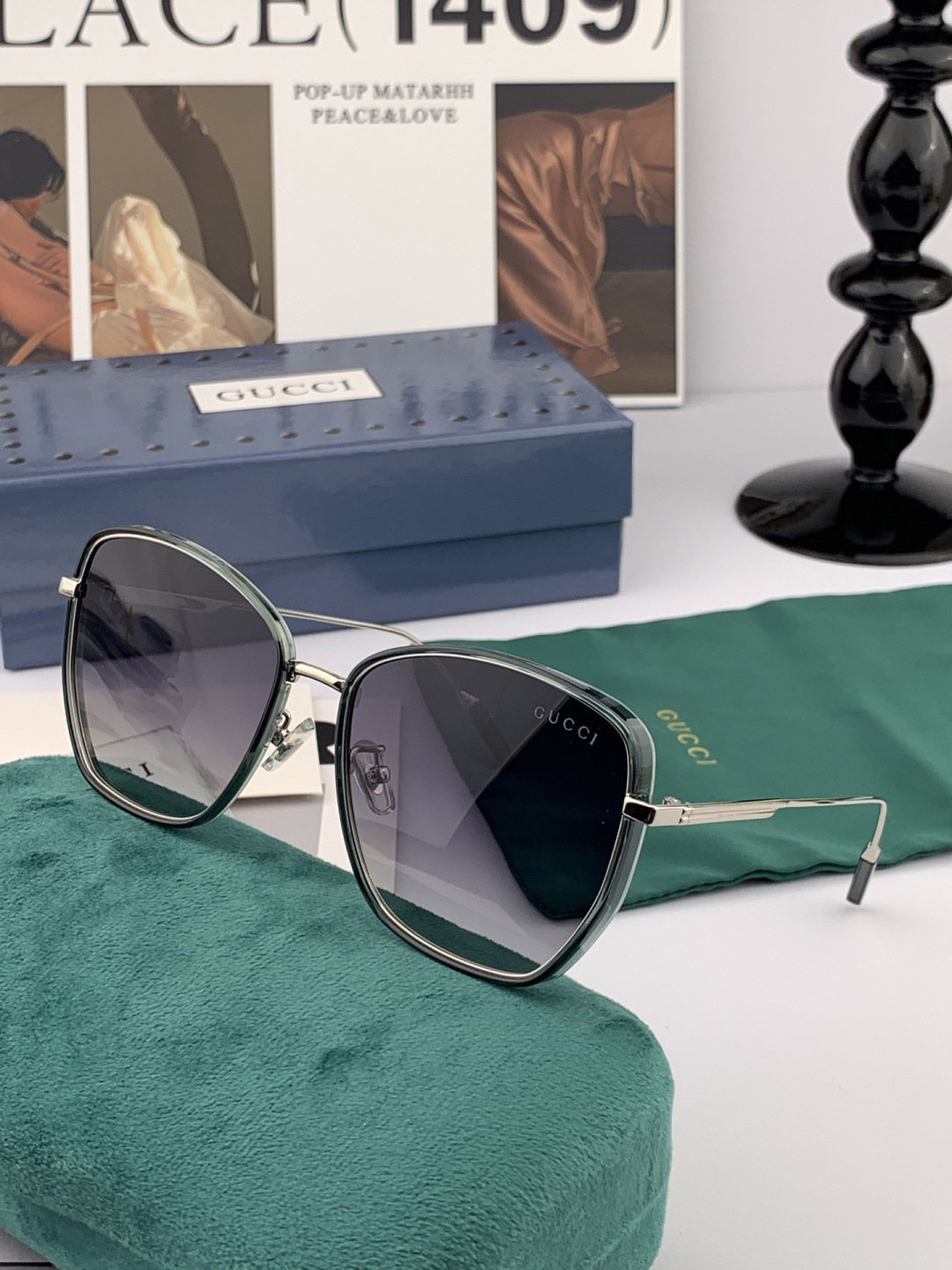 【尼龙偏光系列】GUCCI太阳镜墨圆框设计，不挑脸型，无论搭配大衣还是连衣裙都非常显气质偏光镜片预防紫外