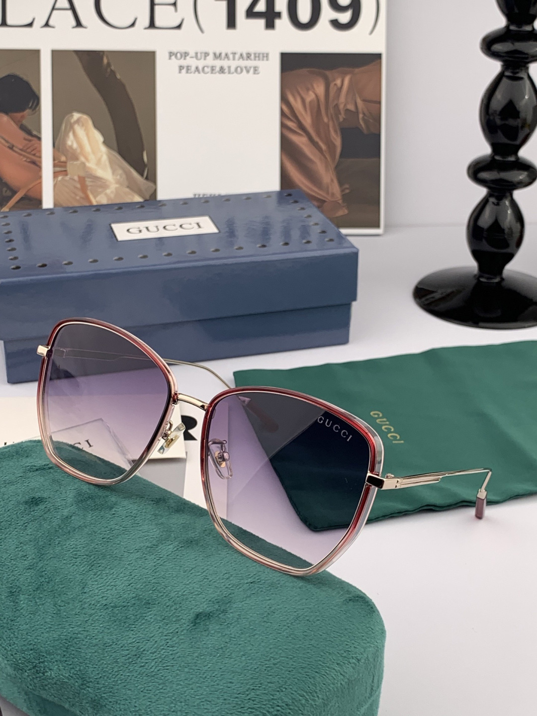 【尼龙偏光系列】GUCCI太阳镜墨圆框设计，不挑脸型，无论搭配大衣还是连衣裙都非常显气质偏光镜片预防紫外