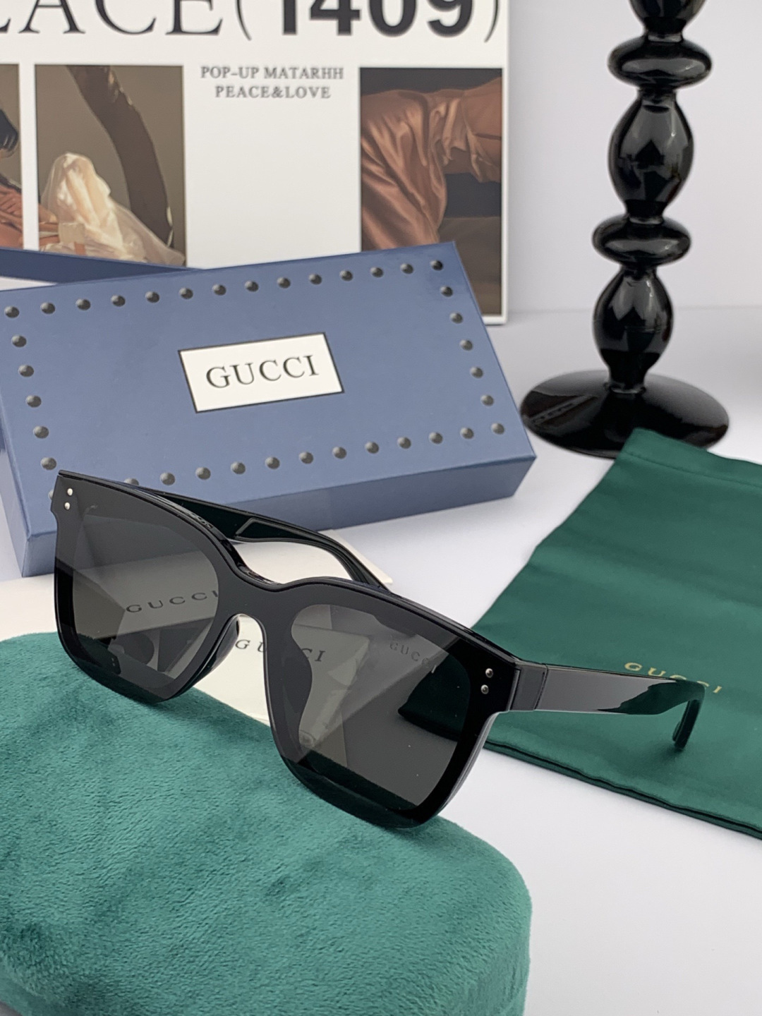 GUCCI 新款连体尼龙偏光太眼镜，情侣款时尚方框太阳镜佩戴舒适网红潮流款墨镜，大气女人范儿，大脸小脸都