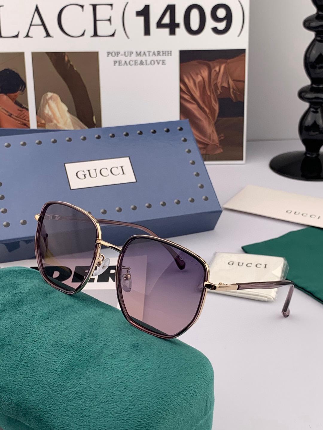 GUCCI 开春新款太阳镜 各路网红纷纷带起气场满分‼️ 俏皮甜美.上脸效果更佳.金属质感超好 型号：G