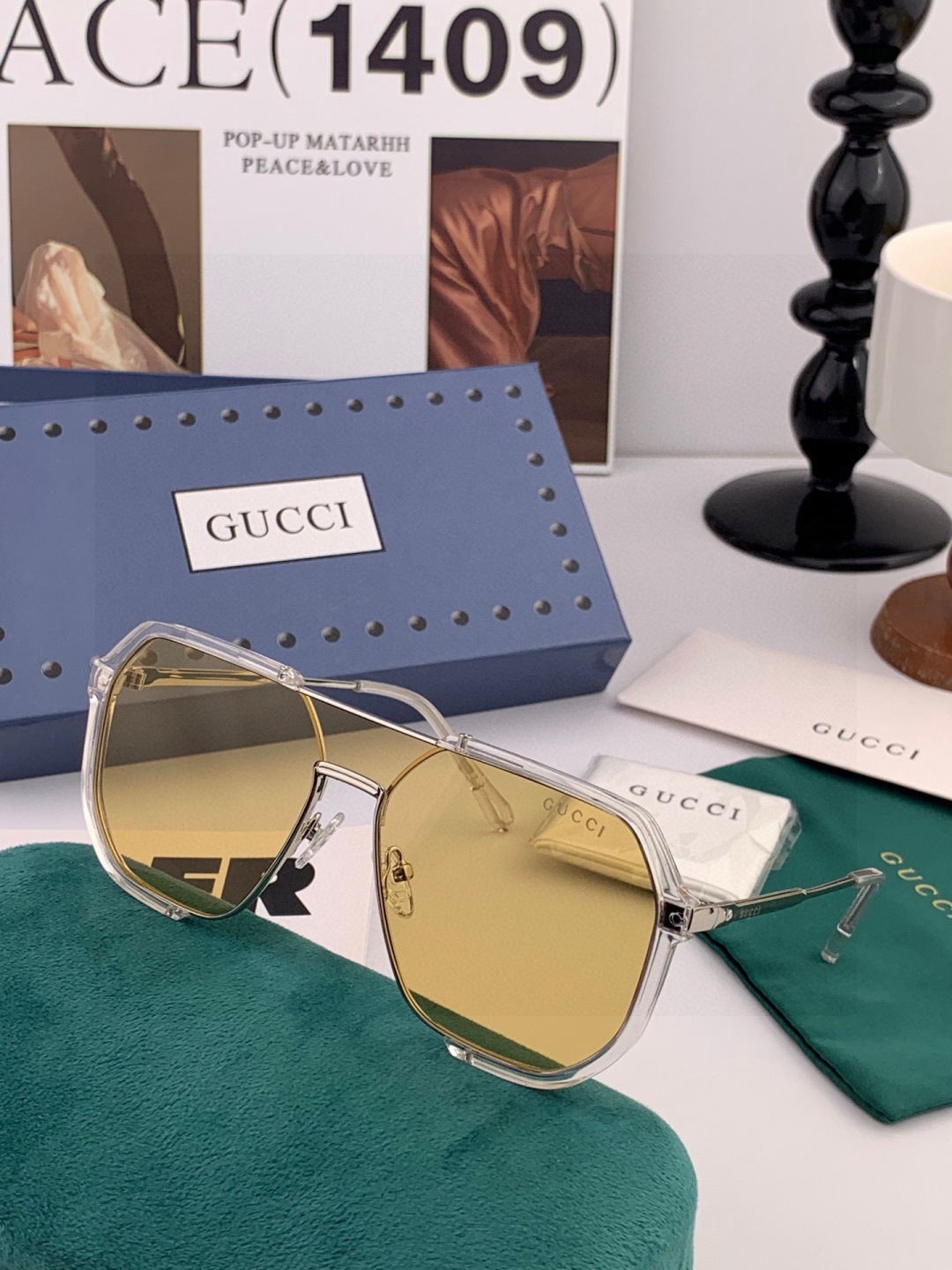 Gucci古奇 新款连体驶驾镜墨镜出行必众备多明星同款 太阳镜 男女太士阳镜飞行 型号：G011