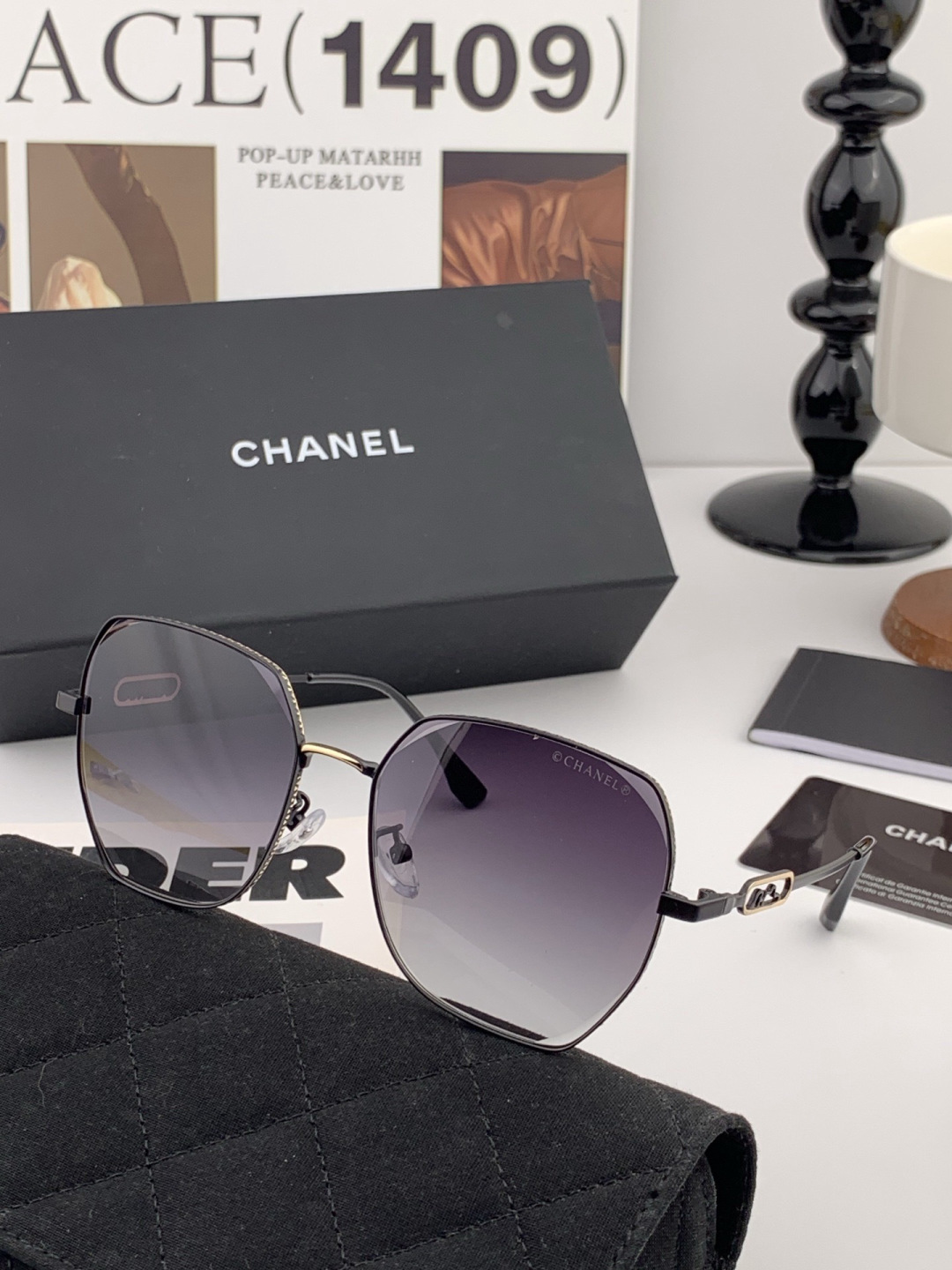 【CHANEL】香奈儿 新款尼龙偏光太眼镜，无框钻石 切边更有质感，大气女人范儿，大脸小脸都好看 ！型号