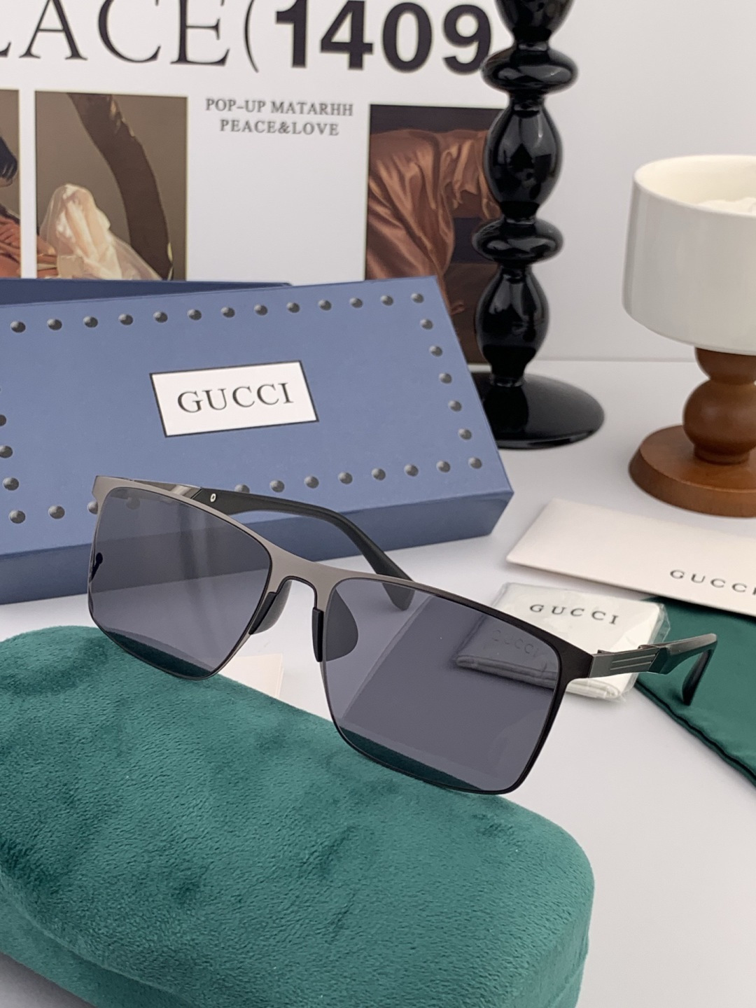 GUCCI 男款炫彩飞行员偏光太阳镜 ❤️材质：高清尼龙加厚卡槽高清偏光镜片 🌹无边框镜架💕颜👍型号：G