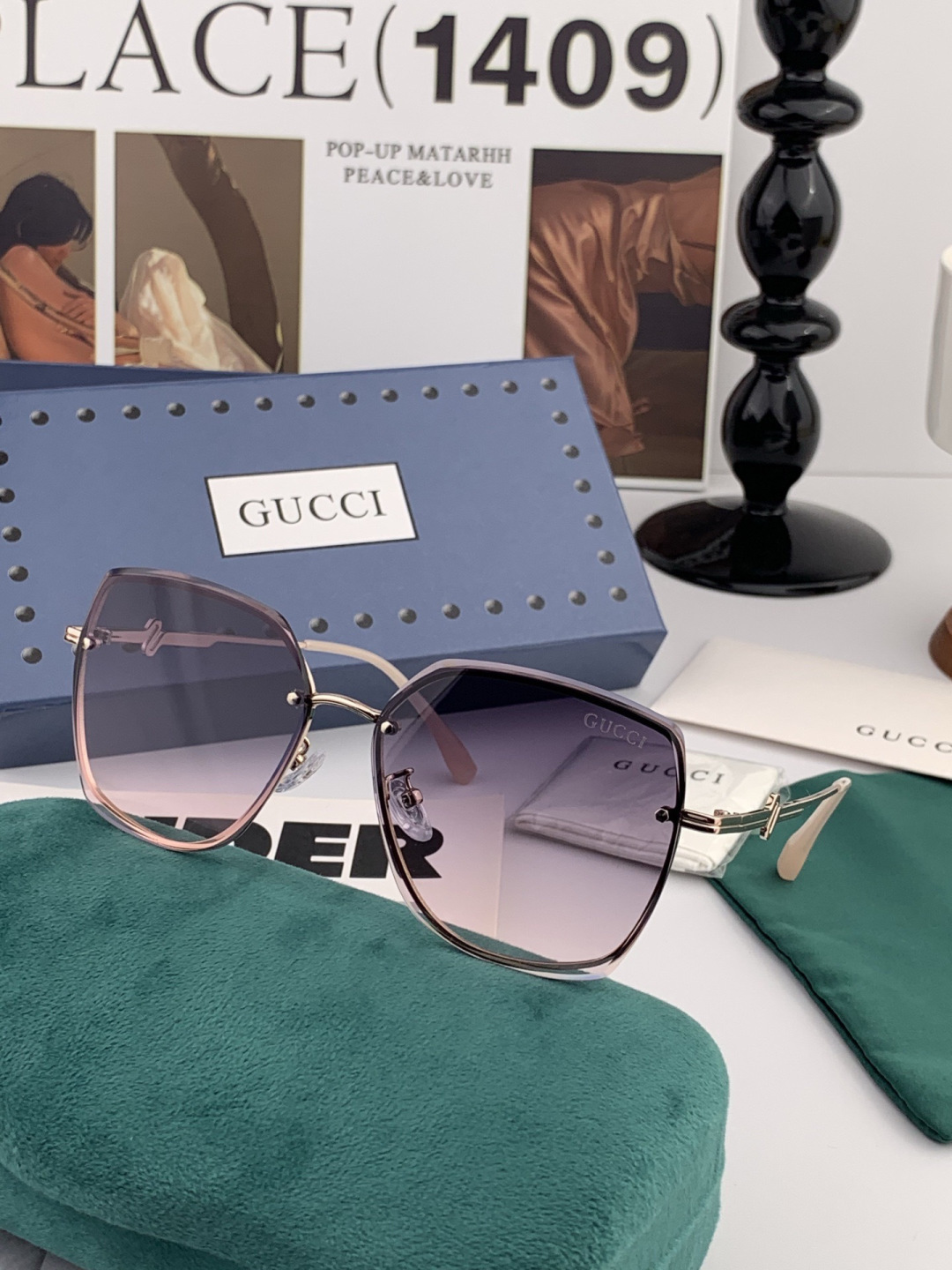 GUCCI 开春新款 最新款无框太阳镜 各路网红纷纷带起气场满分‼️ 俏皮甜美.上脸效果更佳.金属质感超