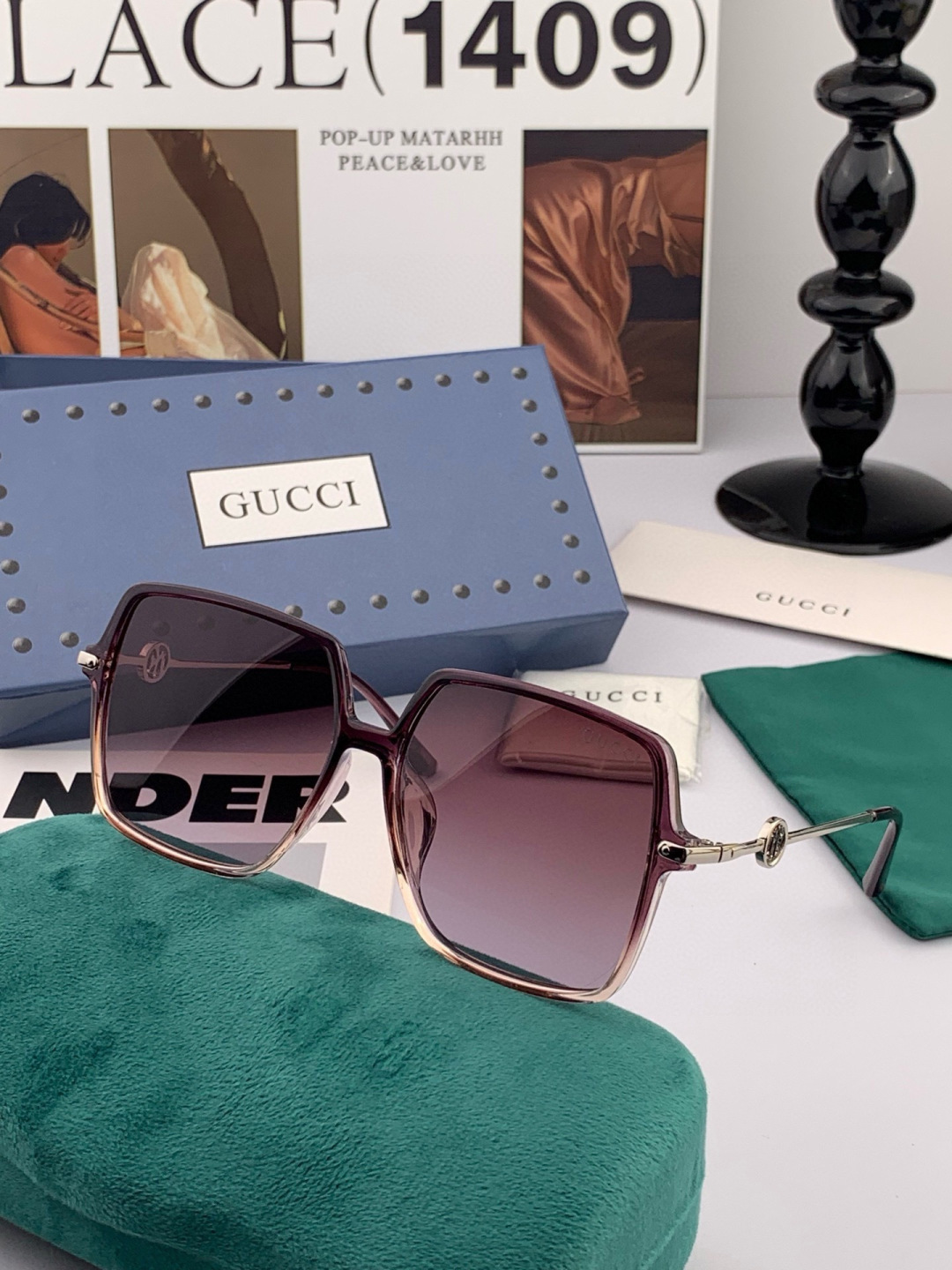 GUCCI 开春新款太阳镜 各路网红纷纷带起气场满分‼️ 俏皮甜美.上脸效果更佳.金属质感超好 型号：G