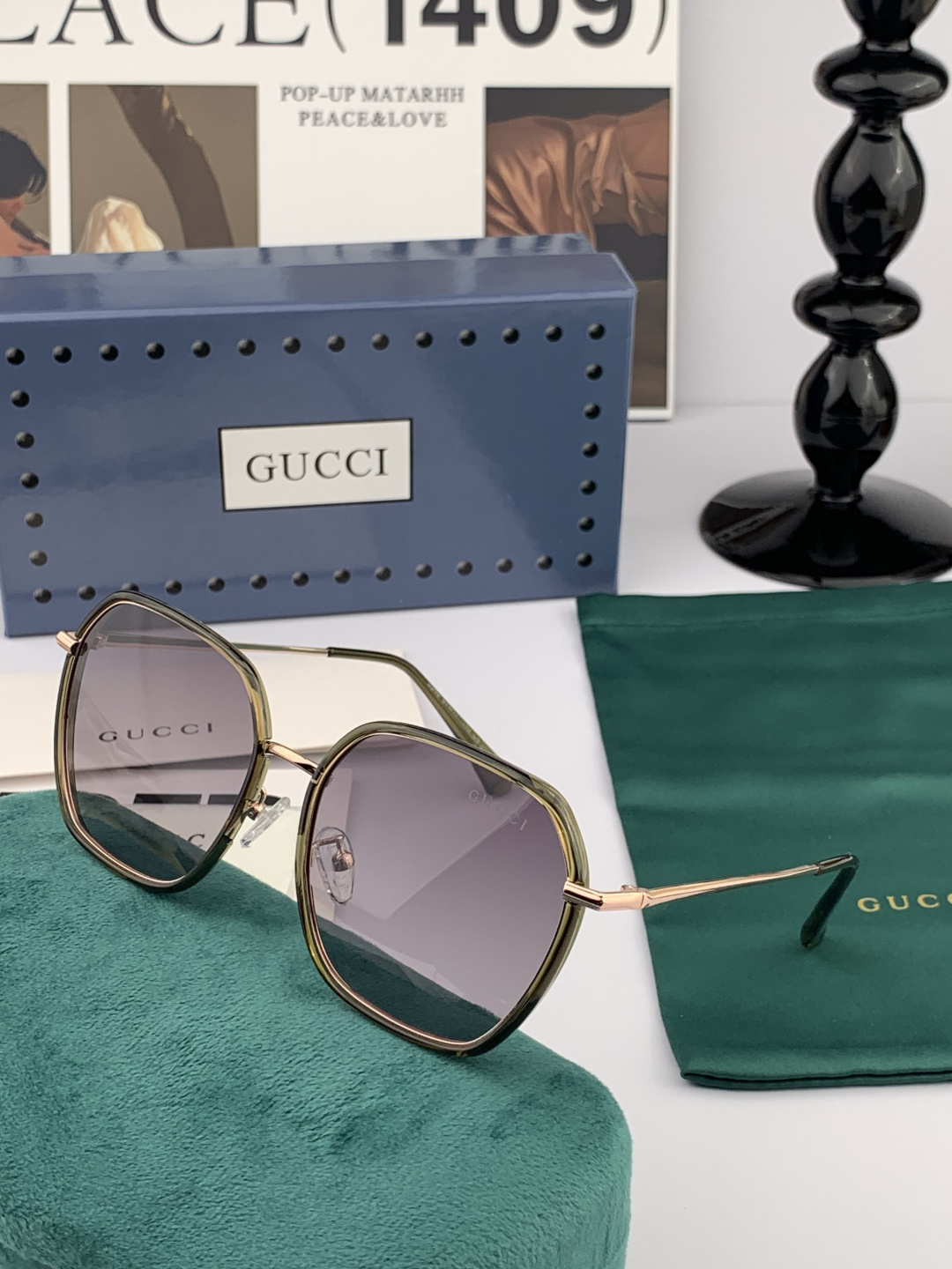 GUCCI 开春新款太阳镜 各路网红纷纷带起气场满分‼️ 俏皮甜美.上脸效果更佳.金属质感超好 型号：G