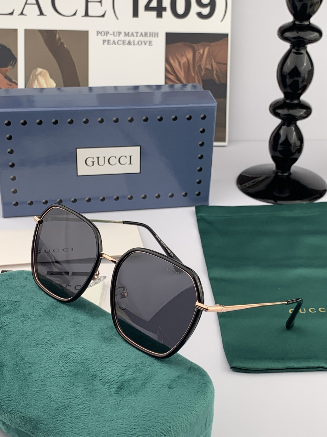 GUCCI 开春新款太阳镜 各路网红纷纷带起气场满分‼️ 俏皮甜美.上脸效果更佳.金属质感超好 型号：G