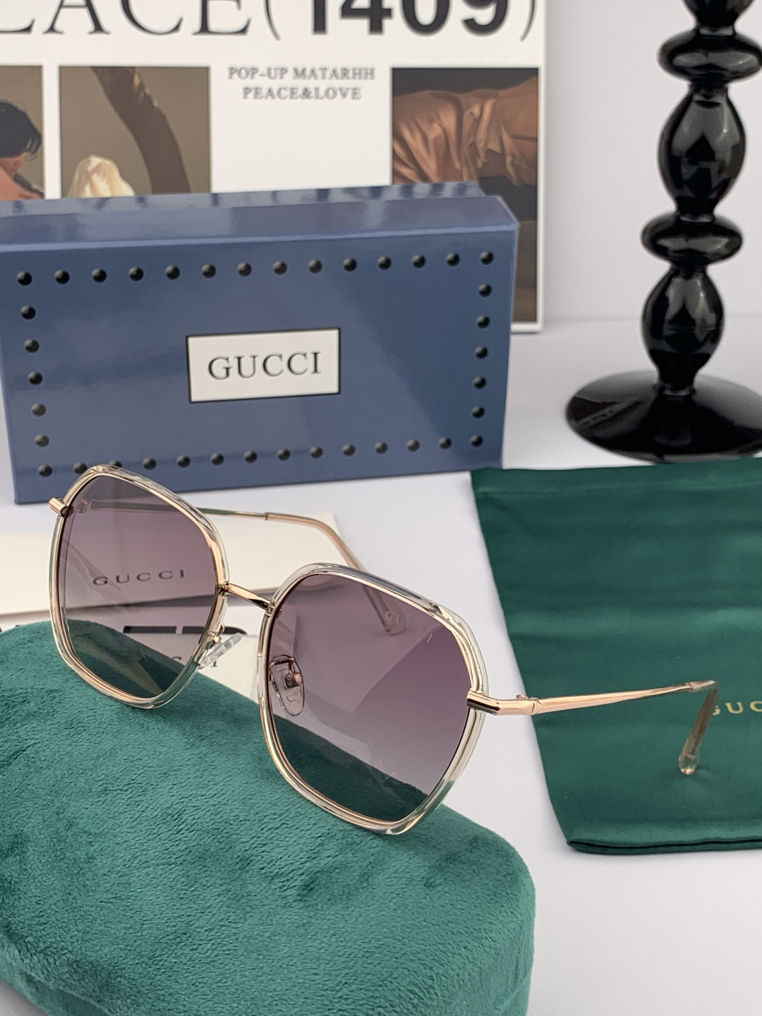 GUCCI 开春新款太阳镜 各路网红纷纷带起气场满分‼️ 俏皮甜美.上脸效果更佳.金属质感超好 型号：G