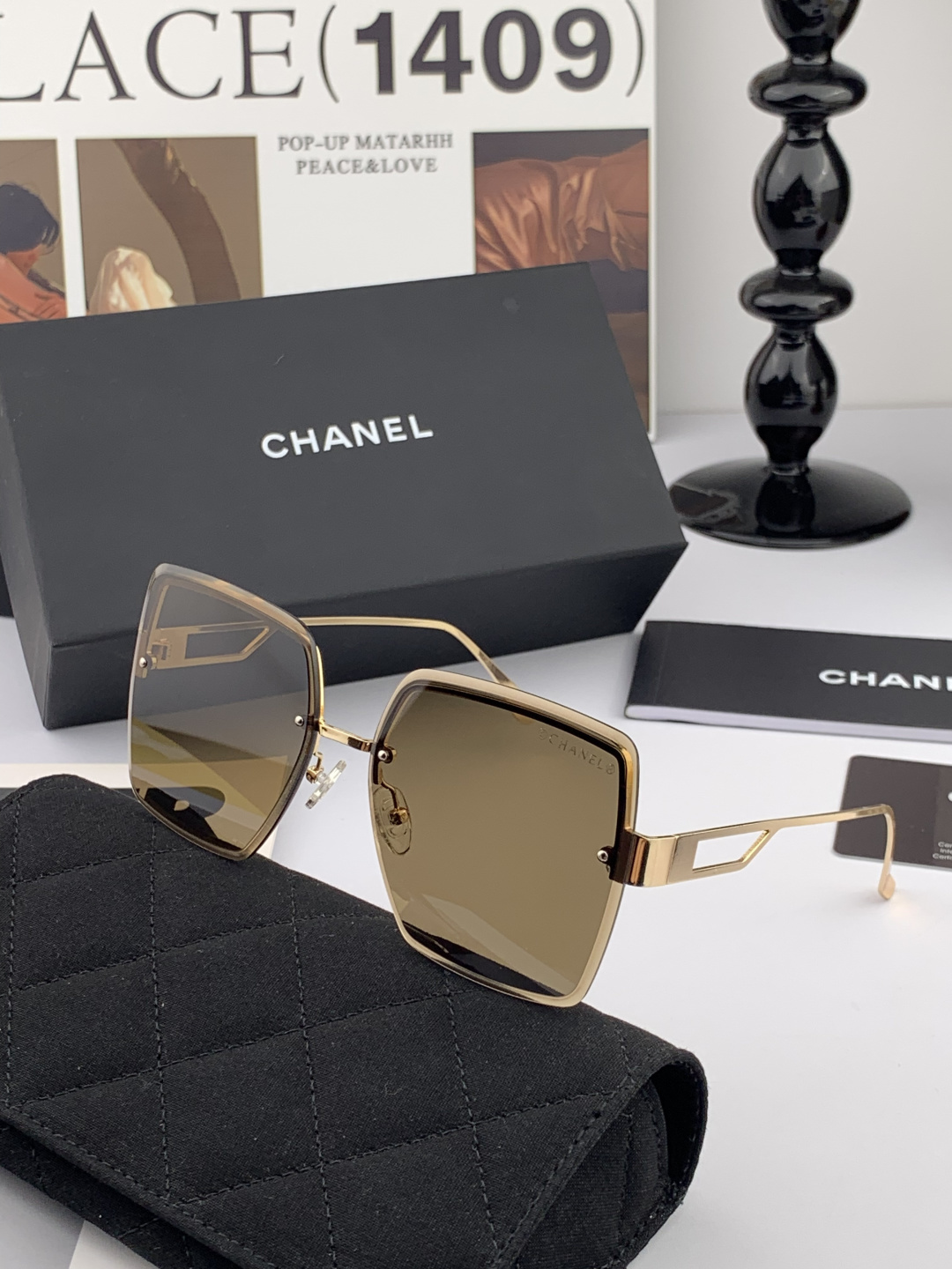 🔺 【香奈儿】新款 潮流爆款 时尚方框太阳镜 高品质 佩戴舒适 网红潮款墨镜 女士高清太阳镜🕶️ 🎉高品