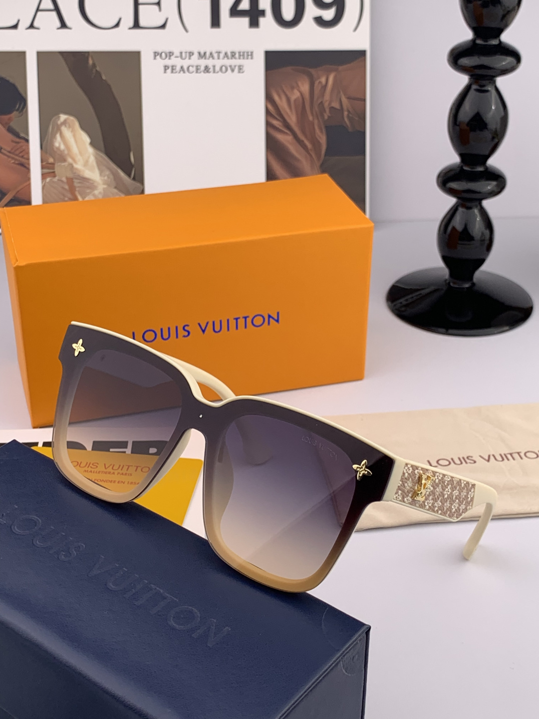 LV 开春新款 潮流爆款 时尚方框太阳镜 高品质 佩戴舒适 网红潮款墨镜 型号L6303