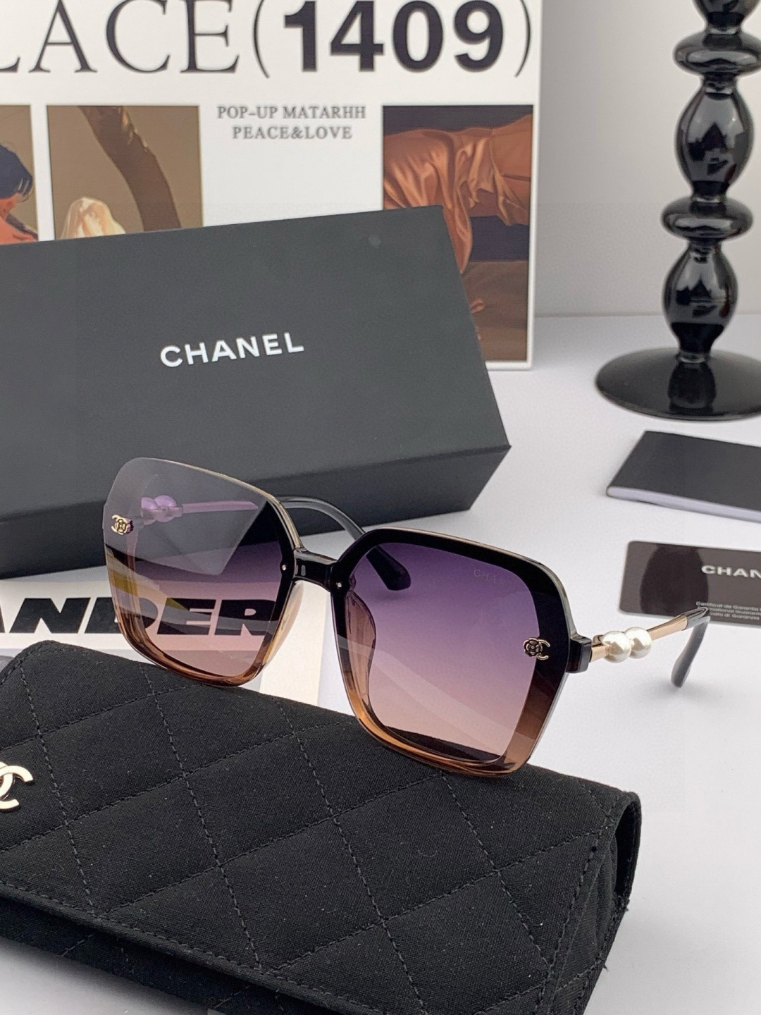 🔺CHANEL🔻官方早春新款，众多明星同款[色]香奈儿‼️‼️新款珍珠大框偏光墨镜 ，🌈🌈宝丽来超清偏光