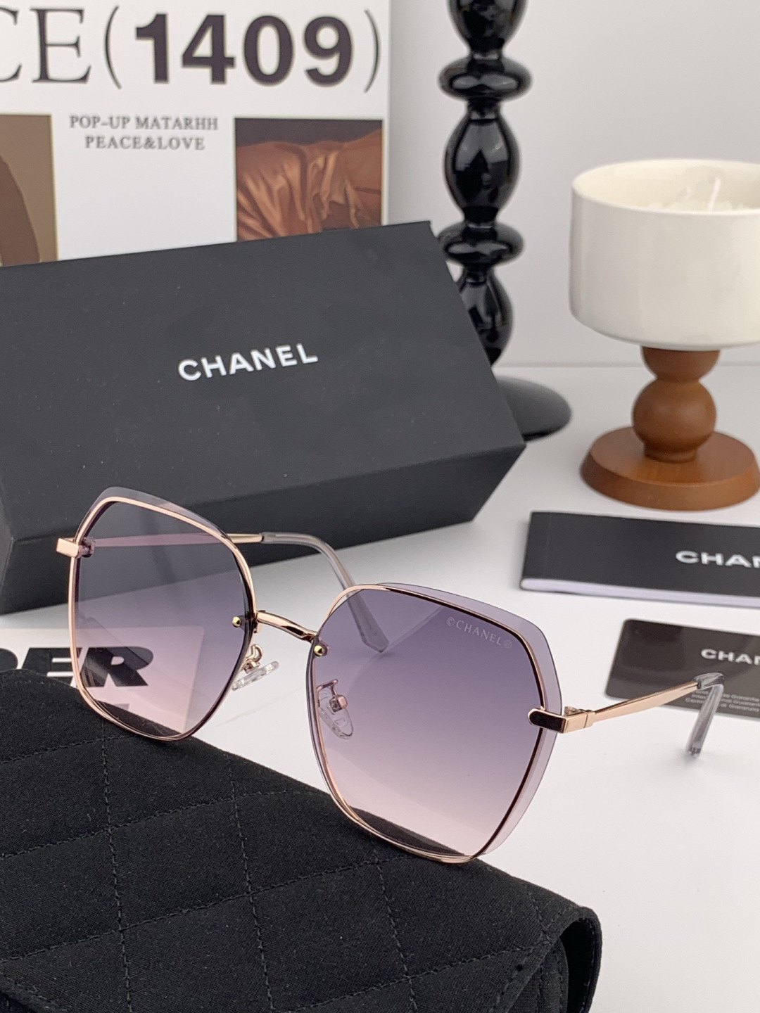 【CHANEL】香奈儿 新款尼龙偏光太眼镜，无框钻石 切边更有质感，大气女人范儿，大脸小脸都好看 ！型号