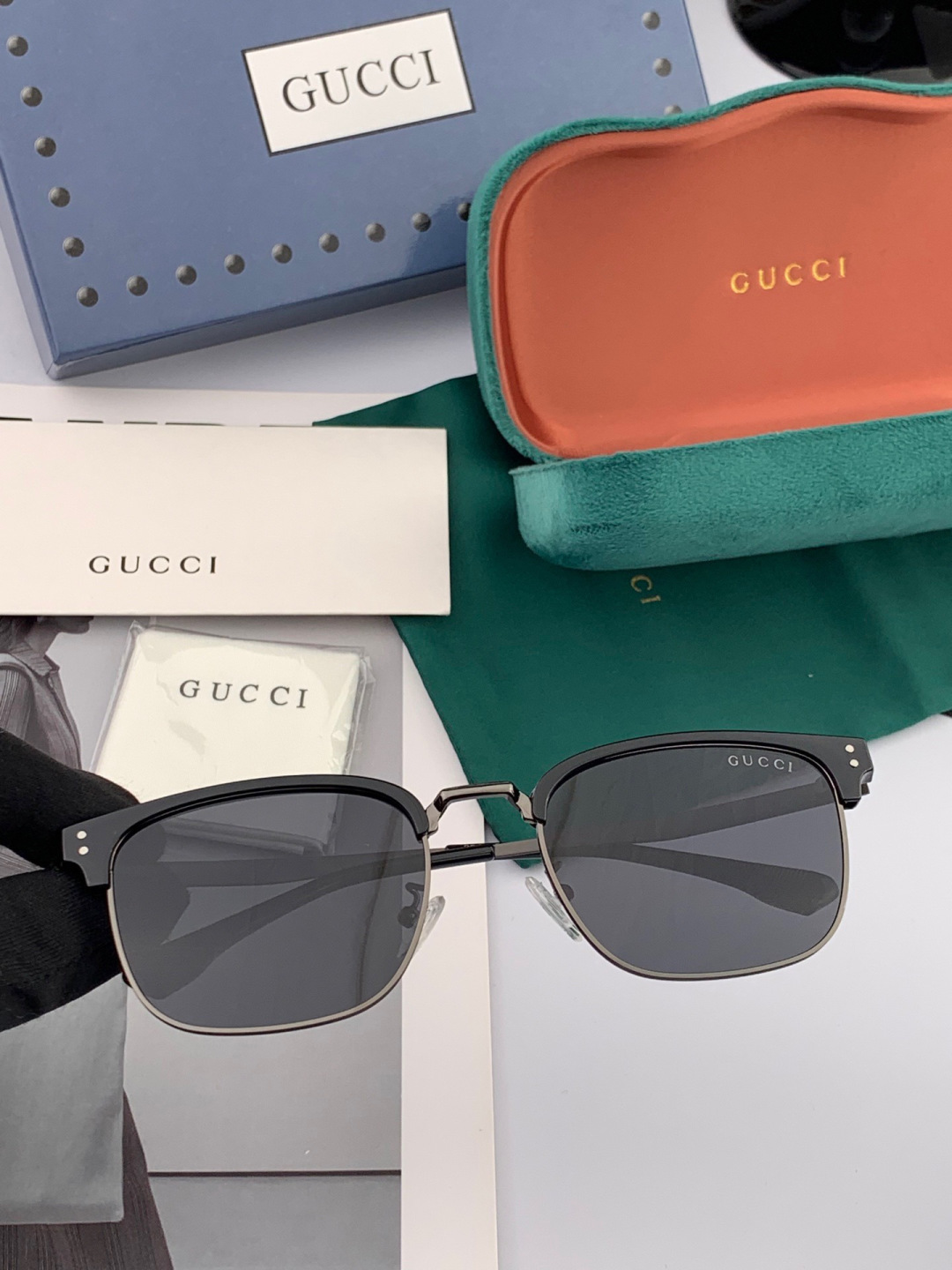 🔺 【GUCCI-偏光太阳镜】开春新款 潮流爆款 时尚方框偏光太阳镜 高品质 佩戴舒适 网红潮款墨镜 女