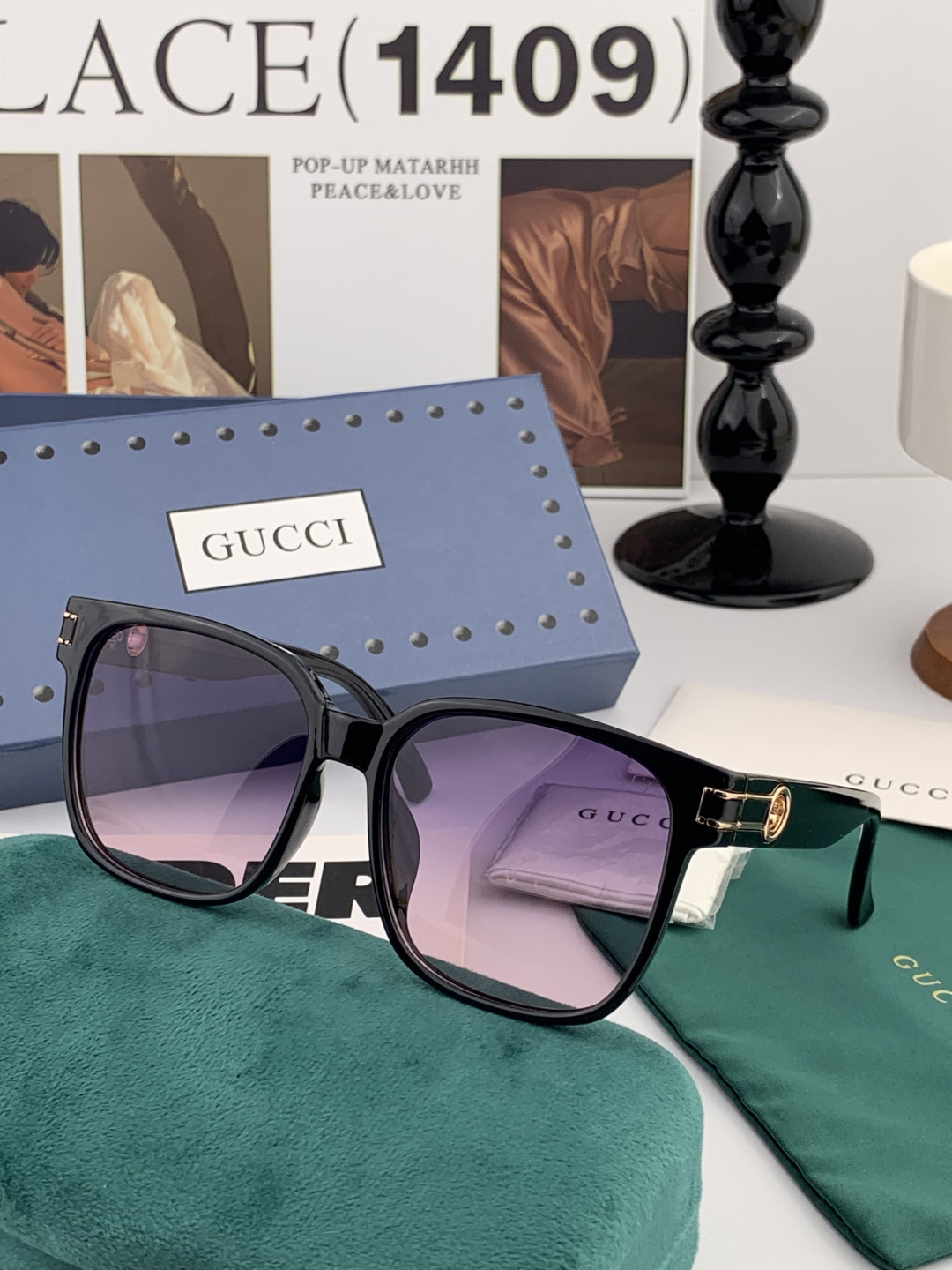 GUCCI 开春新款 最新款方框太阳镜 各路网红纷纷带起气场满分‼️ 俏皮甜美.上脸效果更佳.金属质感超