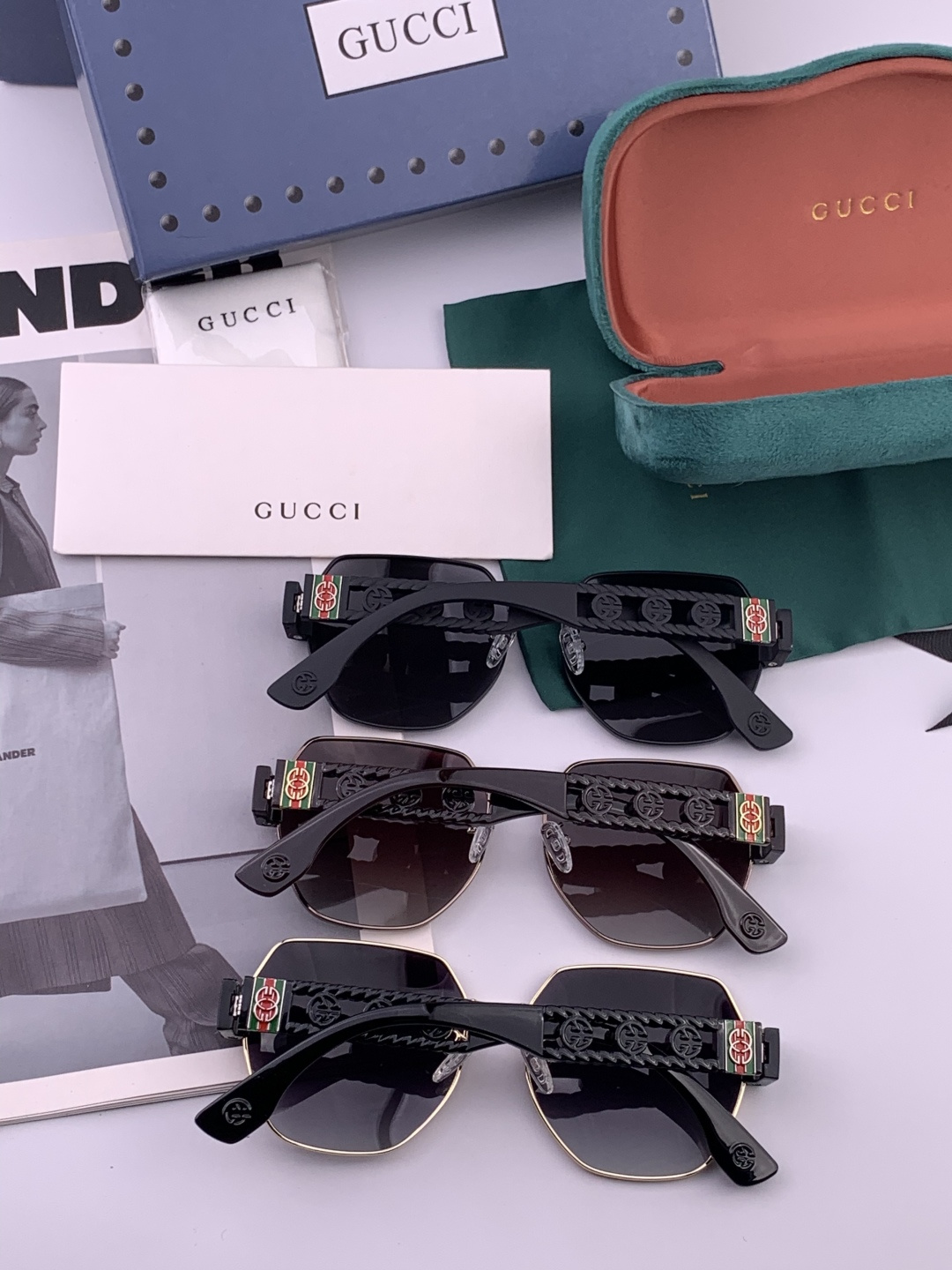 GUCCI 开春新款 最新款方框太阳镜 各路网红纷纷带起气场满分‼️ 俏皮甜美.上脸效果更佳.金属质感超