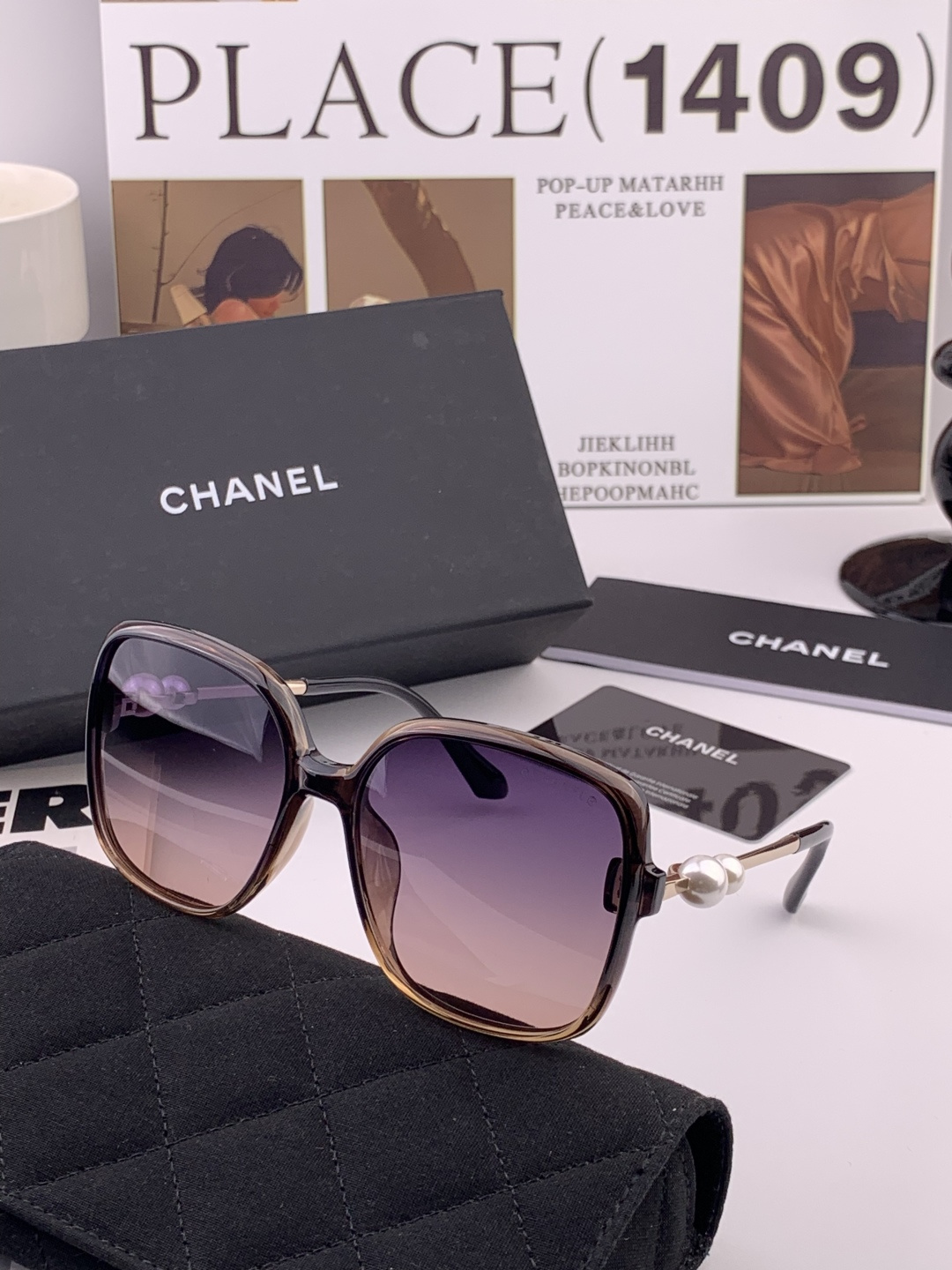 🔺CHANEL🔻官方早春新款，众多明星同款[色]香奈儿‼️‼️新款珍珠大框偏光墨镜 ，🌈🌈宝丽来超清偏光