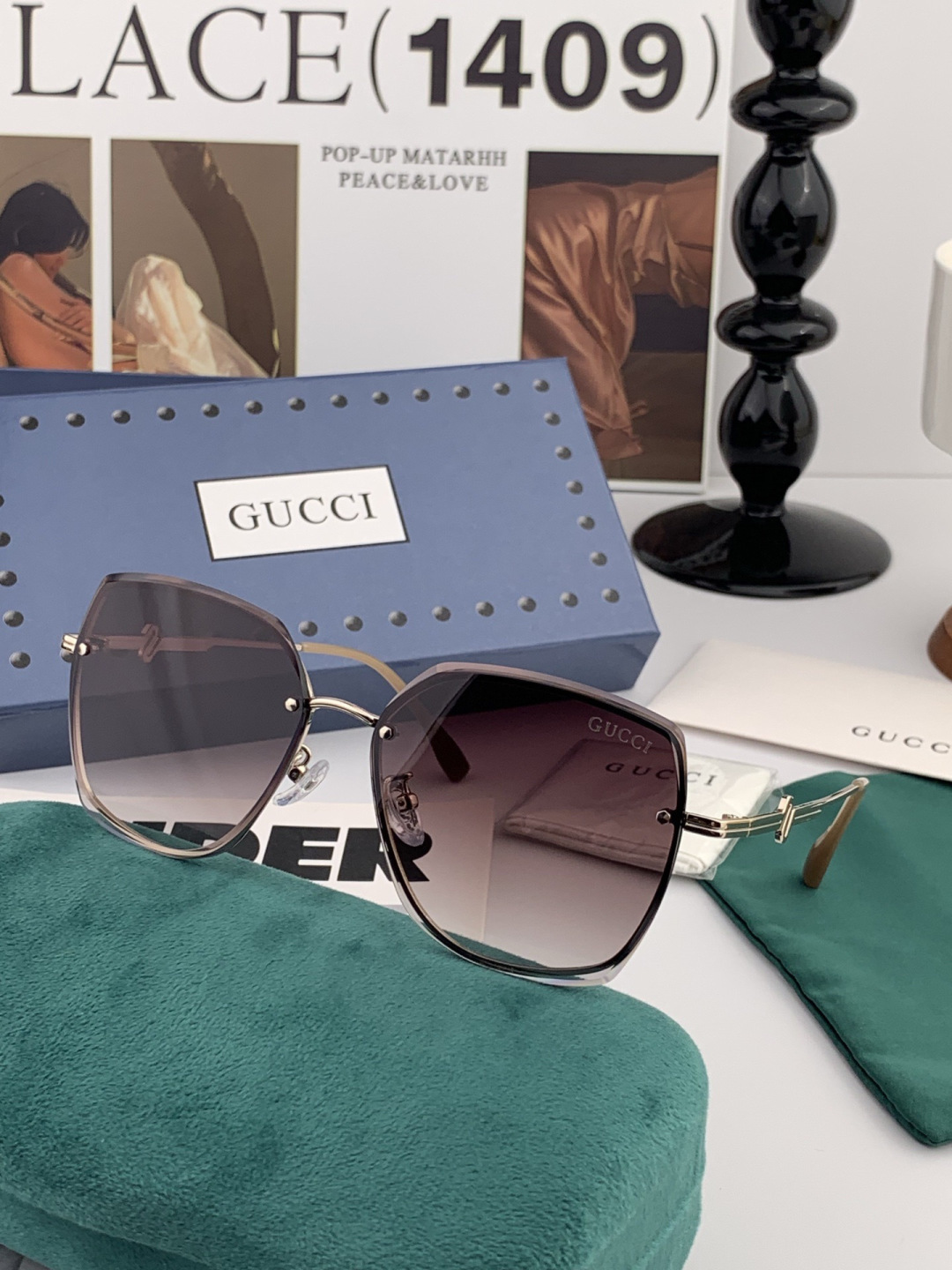 GUCCI 开春新款 最新款无框太阳镜 各路网红纷纷带起气场满分‼️ 俏皮甜美.上脸效果更佳.金属质感超