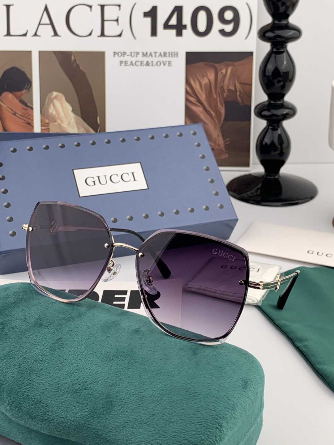 GUCCI 开春新款 最新款无框太阳镜 各路网红纷纷带起气场满分‼️ 俏皮甜美.上脸效果更佳.金属质感超