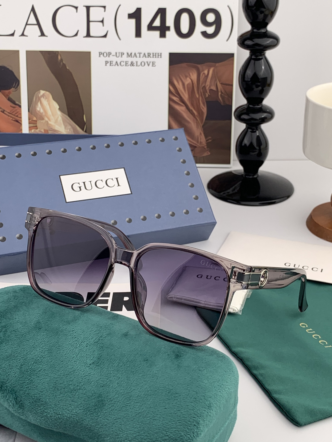 GUCCI 开春新款 最新款方框太阳镜 各路网红纷纷带起气场满分‼️ 俏皮甜美.上脸效果更佳.金属质感超