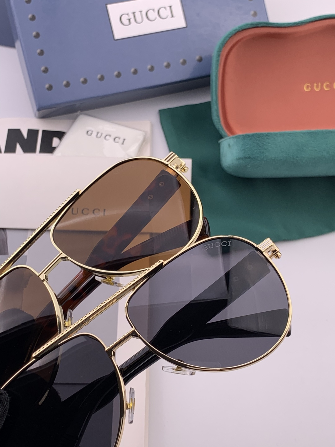 GUCC*。高品质男女款”太阳镜。 开车钓鱼都可。百搭显瘦墨镜韩版男士飞行员大框司机开车防紫外线太阳镜，